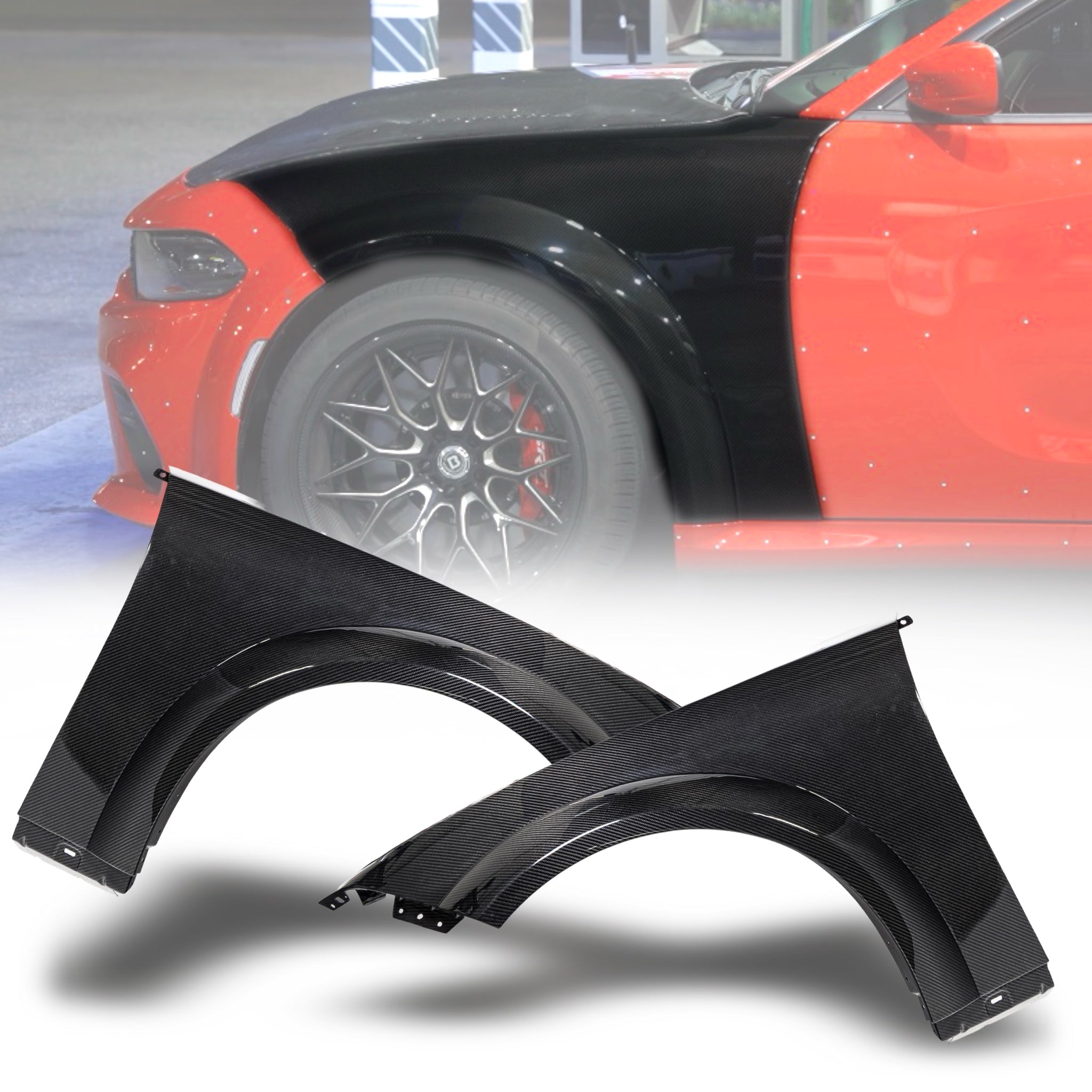 2015-2025 Dodge Charger Type-Hellcat Dry Carbon Fiber Widebody Front Fenders Pair
