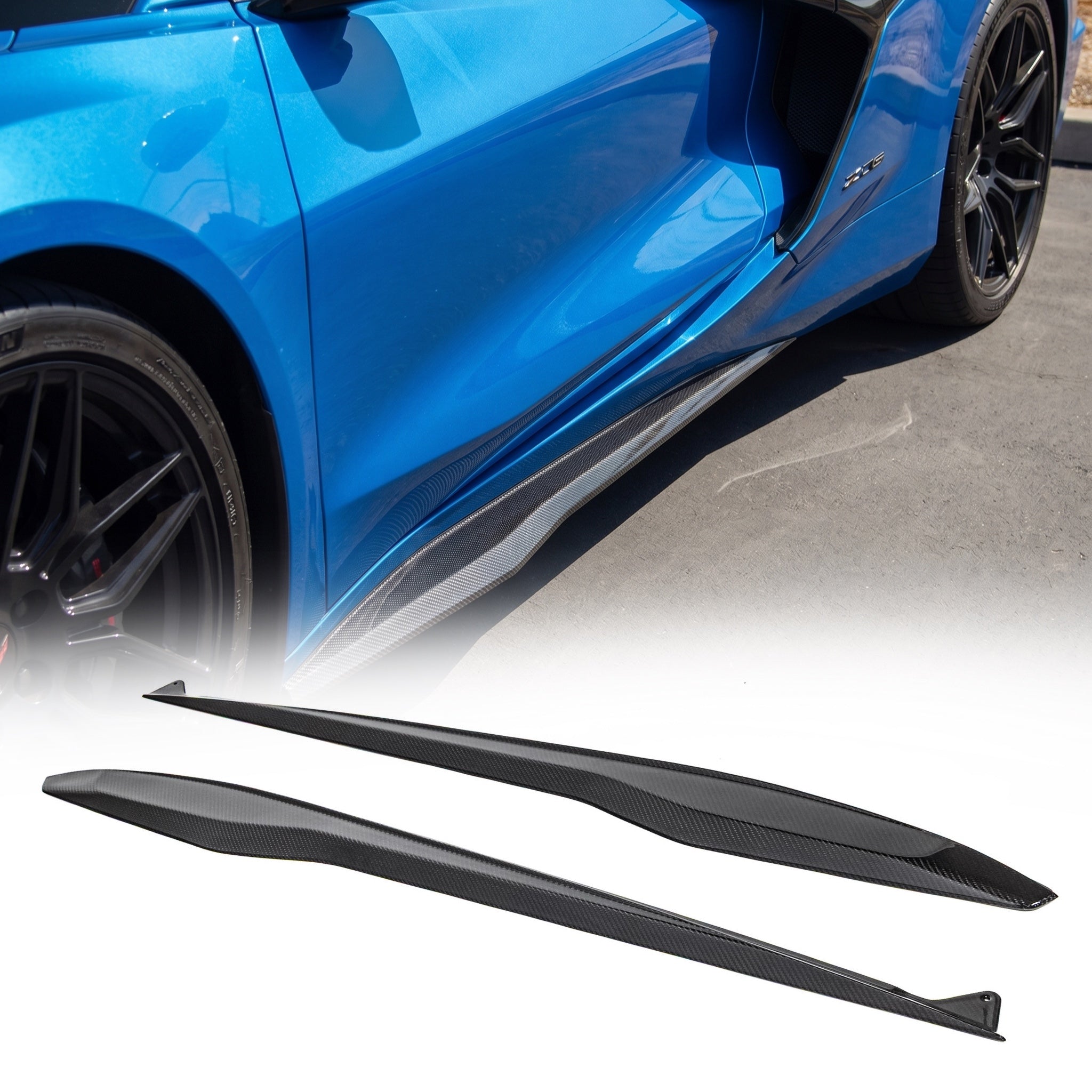 2023-2027 C8 Corvette Z06 E-Ray Type Z07 dry gloss carbon fiber side skirts pair manufactured by Auto Addict USA
