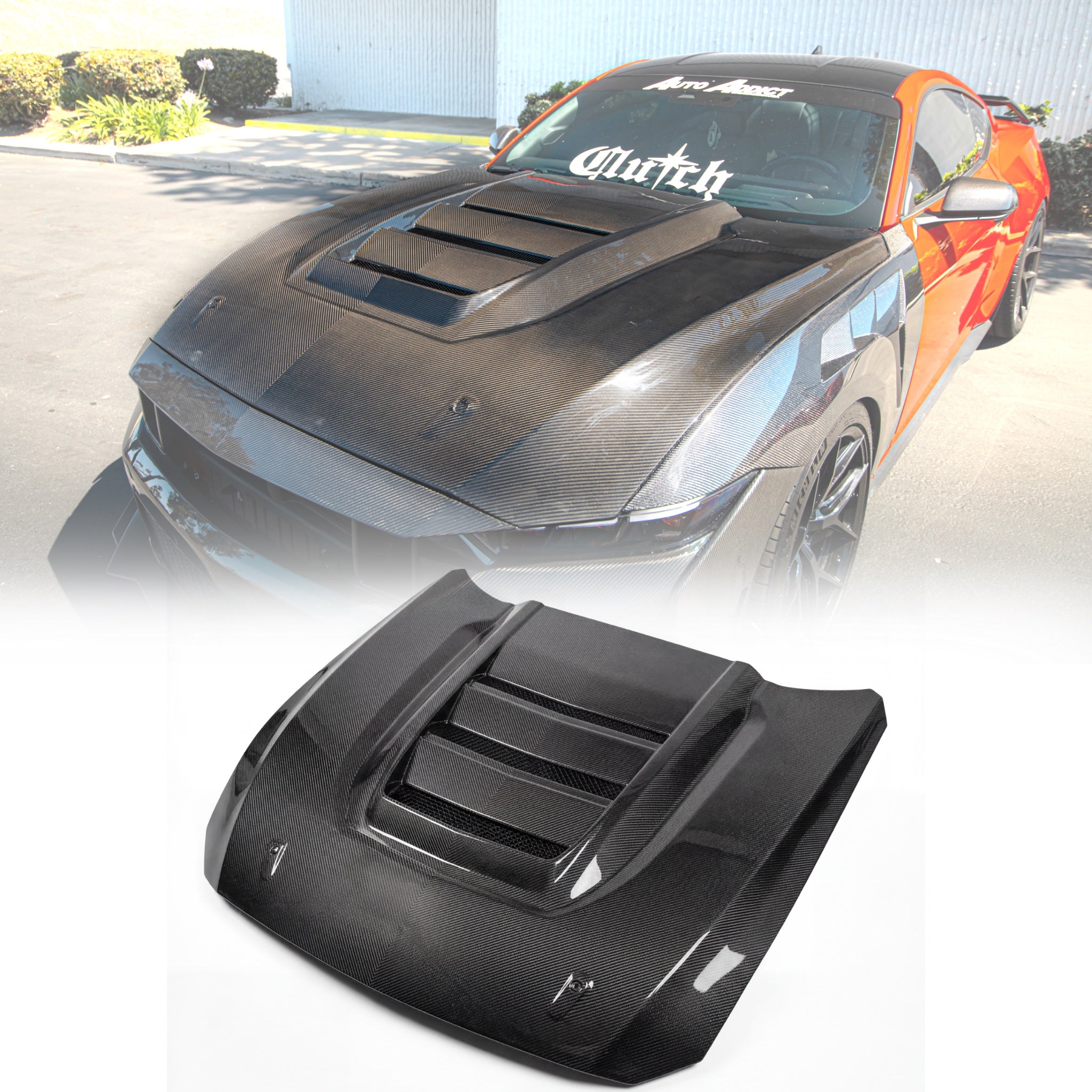 2024-2026 Mustang S650 Heritage SC V-Shaped dry gloss carbon fiber hood manufactured by Auto Addict USA