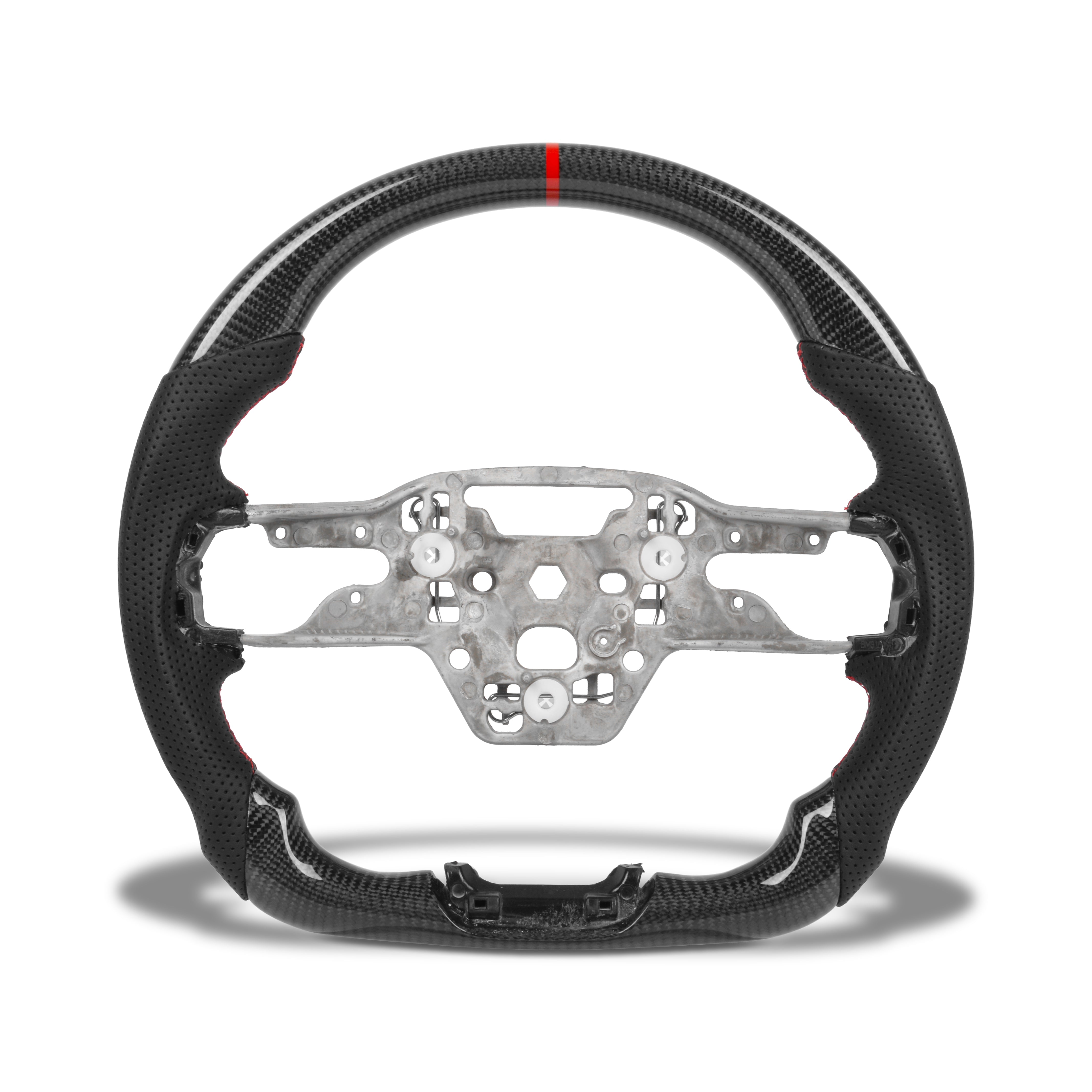 2024 Mustang GT S650 interior upgraded with carbon fiber steering wheel core red stitching and performance styling