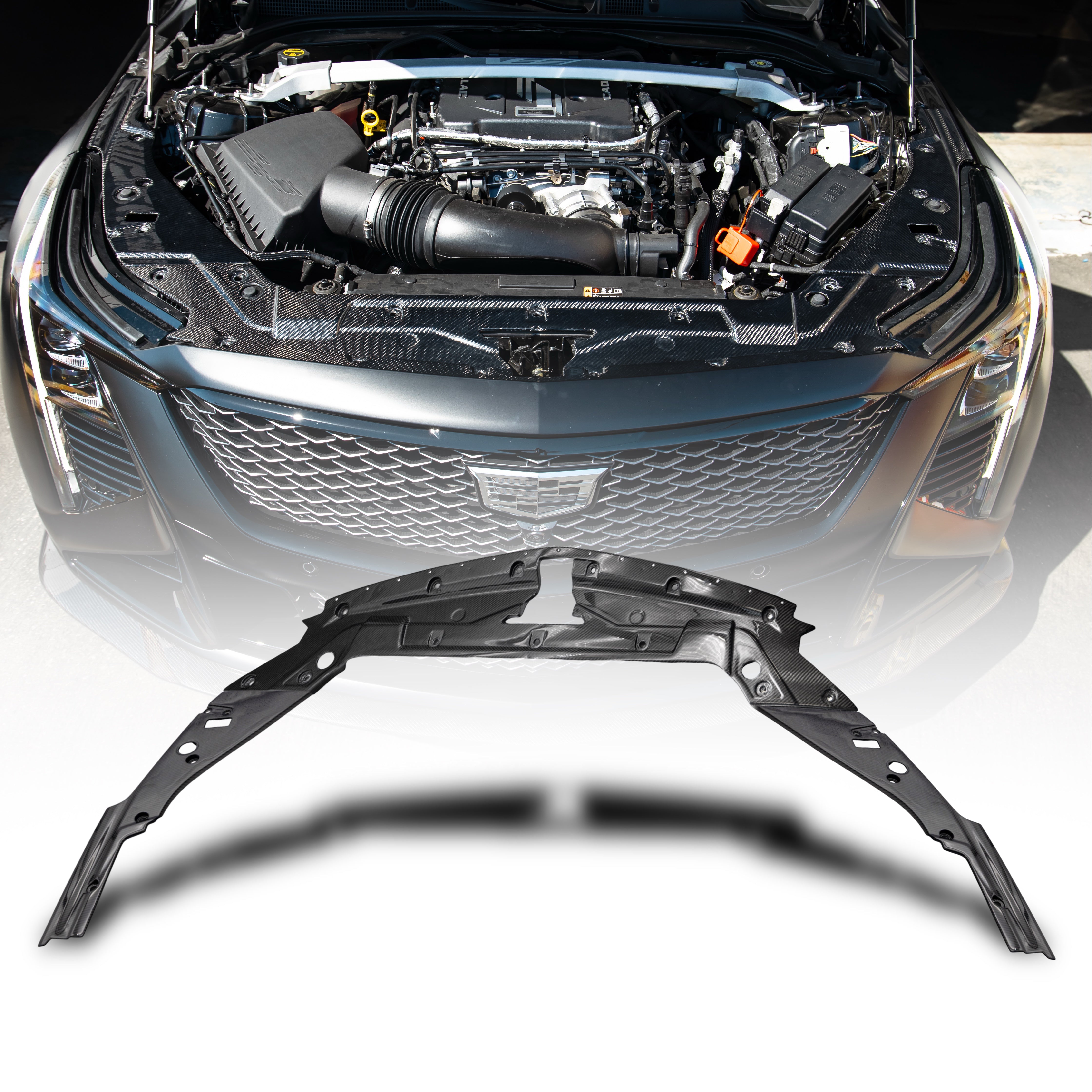 2021-2025 Cadillac CT5-V Blackwing Engine Panel Trim Radiator Cover Gloss Carbon Fiber 3pc Kit
