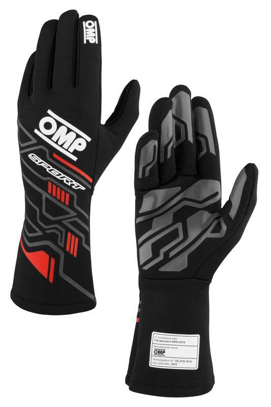 OMP SPORT GLOVES FIA 8856-2018 MY2025 BLACK / WHITE SZ XS