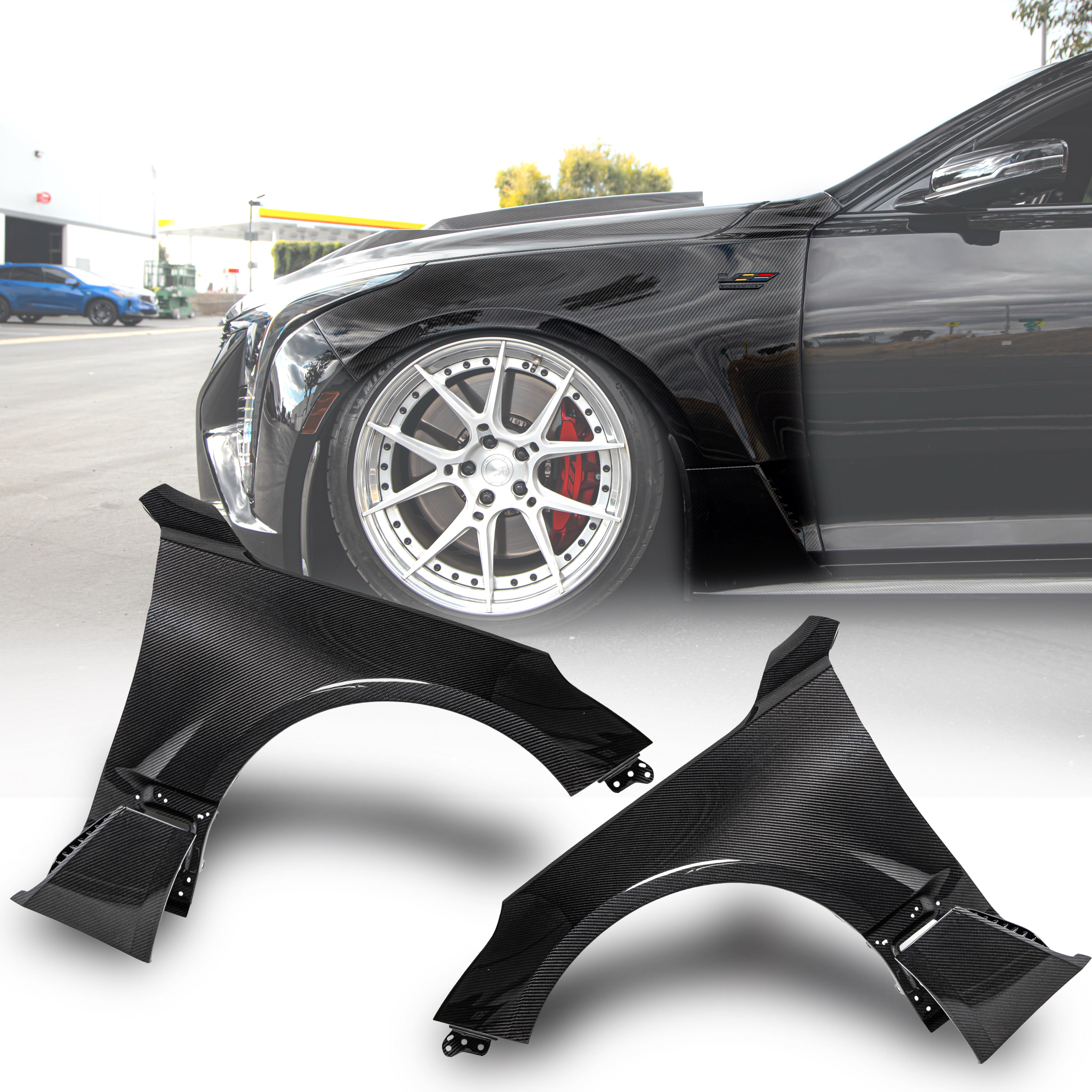 2020-2026 Cadillac CT5/V-Blackwing Type-OE 4pc Fenders Pre-Preg Double Sided Carbon Fiber