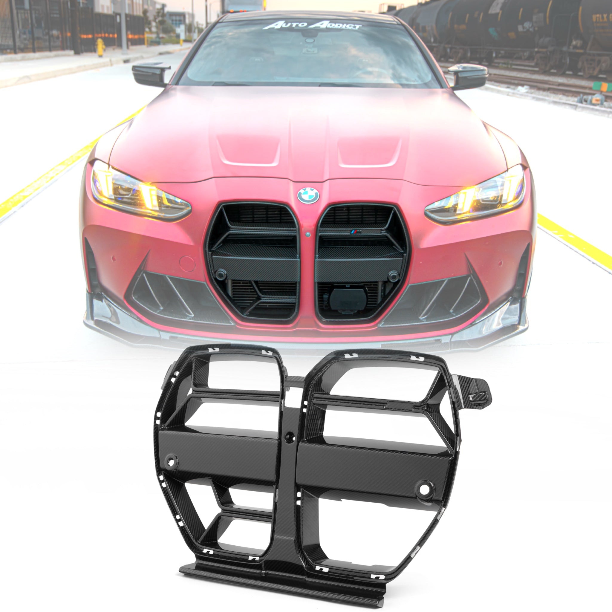 2021-2026 BMW G82 G83 M4 Dry Gloss Double Sided Carbon Fiber Lower Grill with ACC
