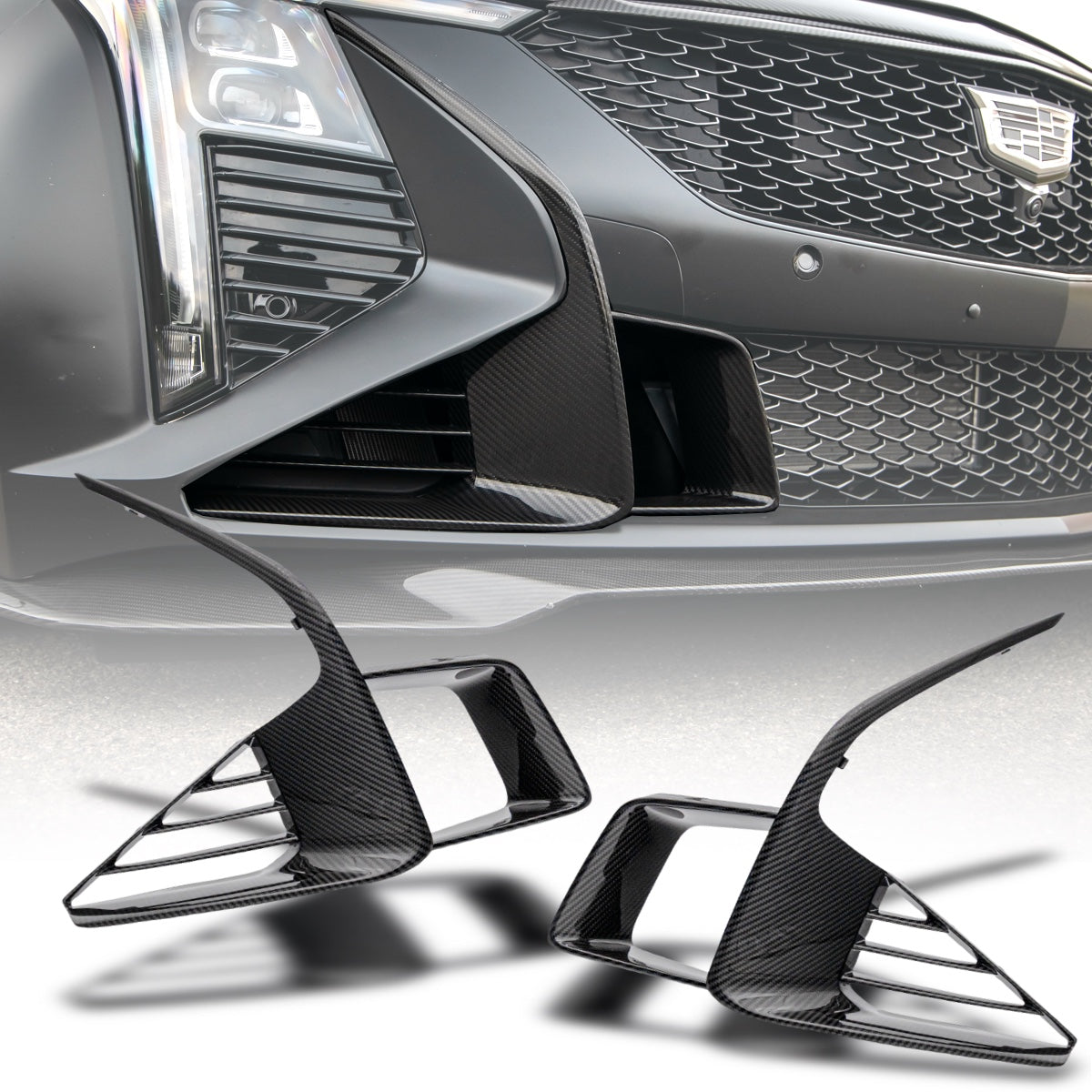2025-2026 Cadillac CT5-V Blackwing Front Side Outer Grilles Pre Preg Gloss Carbon Fiber Pair