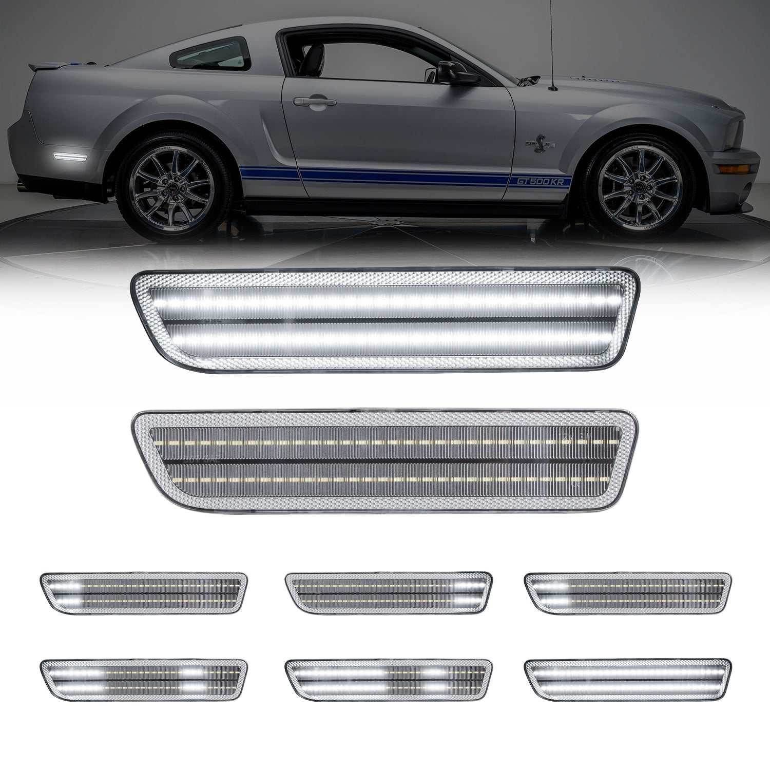Auto Addict USA 2005-2009 Mustang Clear Lens White LED Side Markers