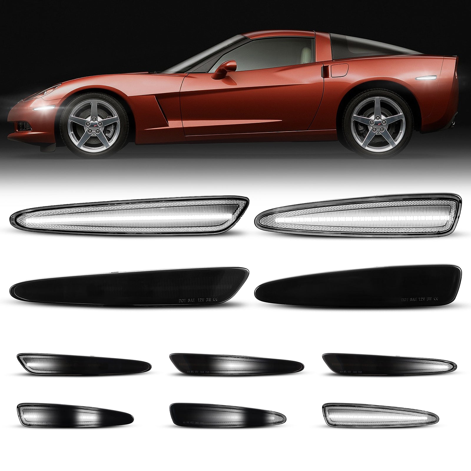 Auto Addict USA 2005-2013 Corvette C6 Smoke Lens White LED Side Markers