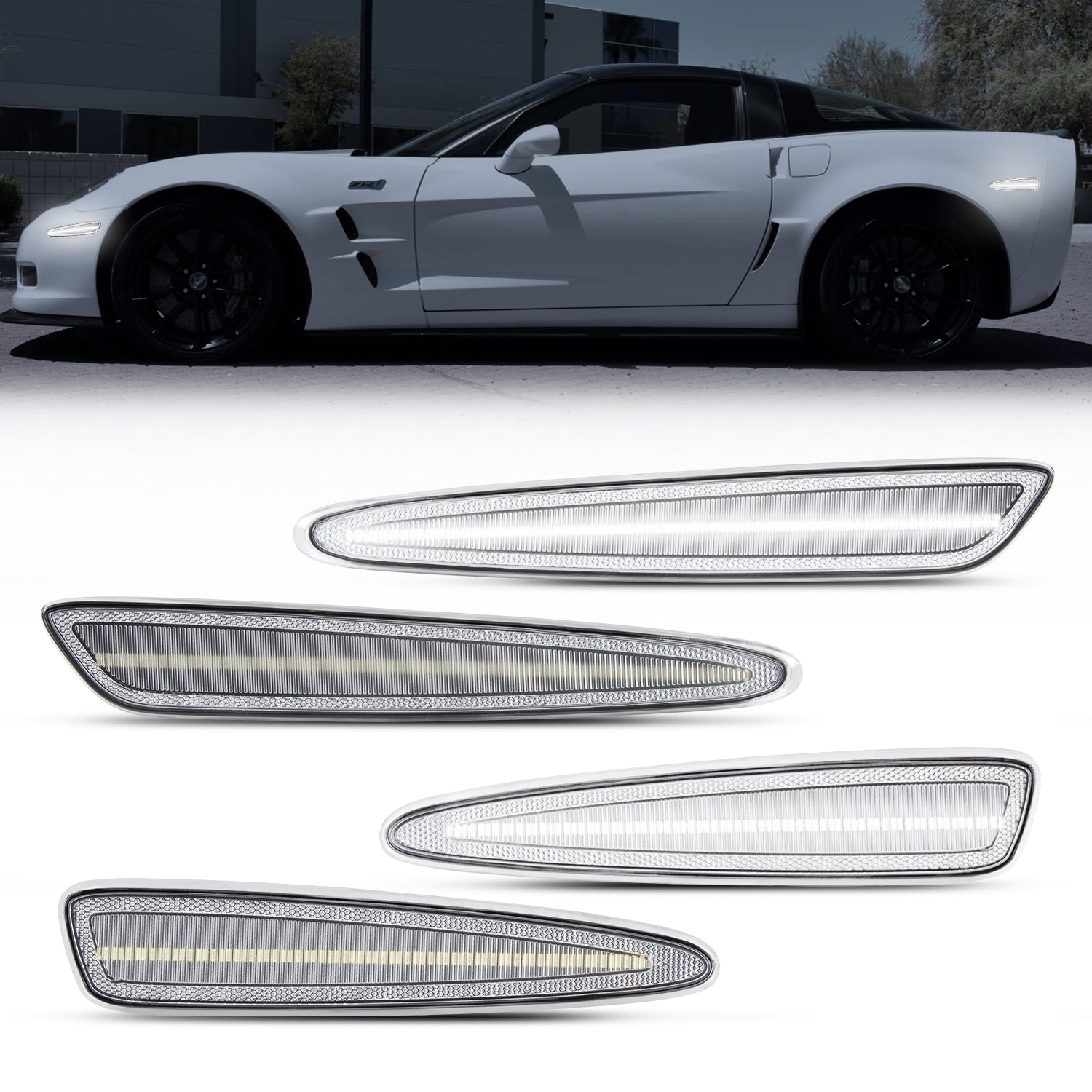 Auto Addict USA 2005–2013 Chevrolet Corvette C6 clear white LED side markers front and rear installed