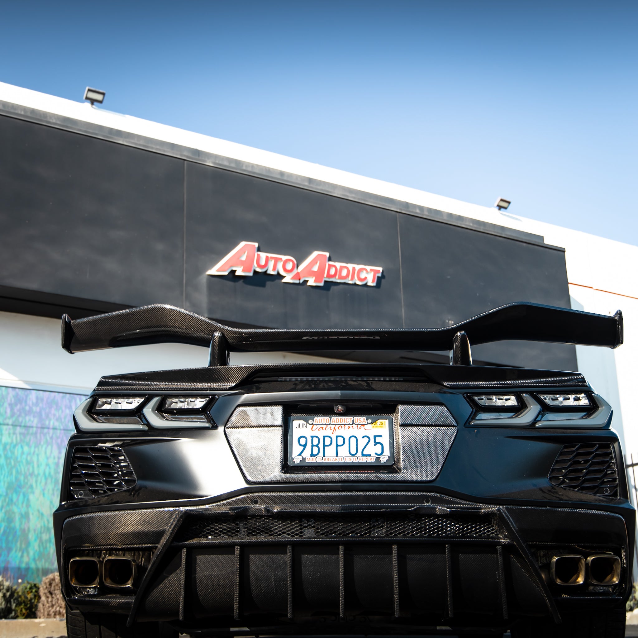 Auto Addict USA C8 Stingray 2 piece carbon fiber rear wing with chassis mount brackets