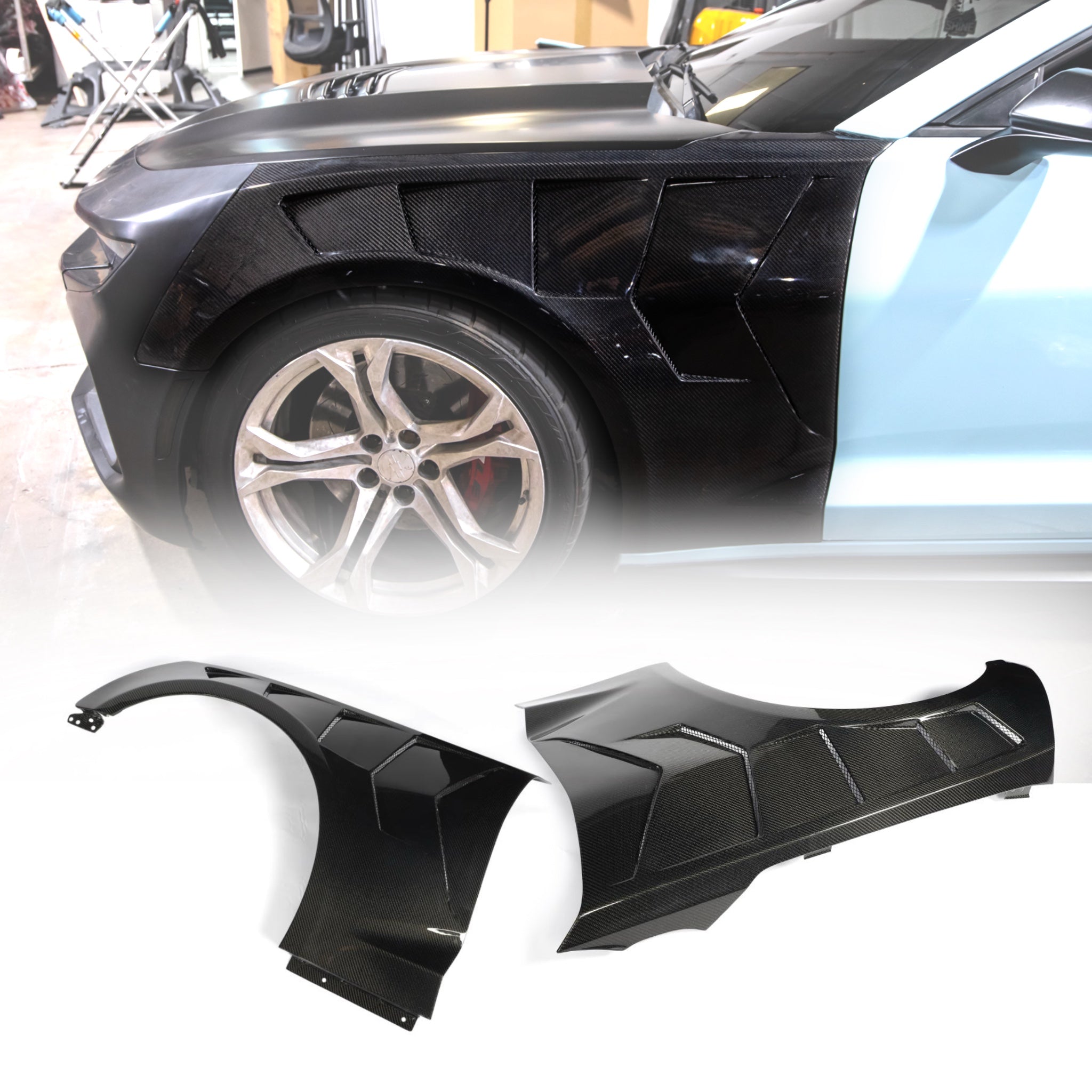 2016-2025 Camaro LT/RS/SS Type-LM Gloss Carbon Fiber Fenders Functional Vents Pair