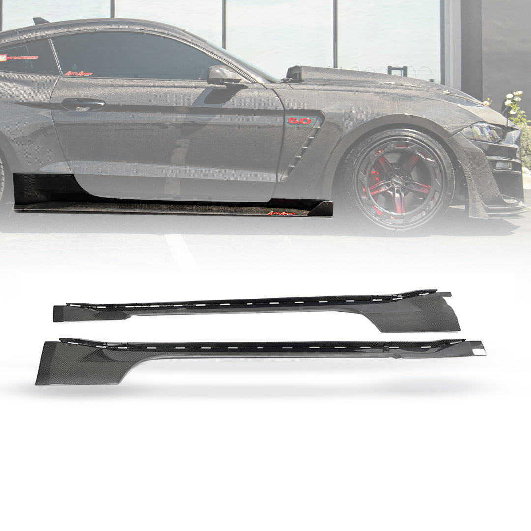 2015-2023 Ford Mustang Carbon Fiber Side Skirt Rocker Replacement (Pair)