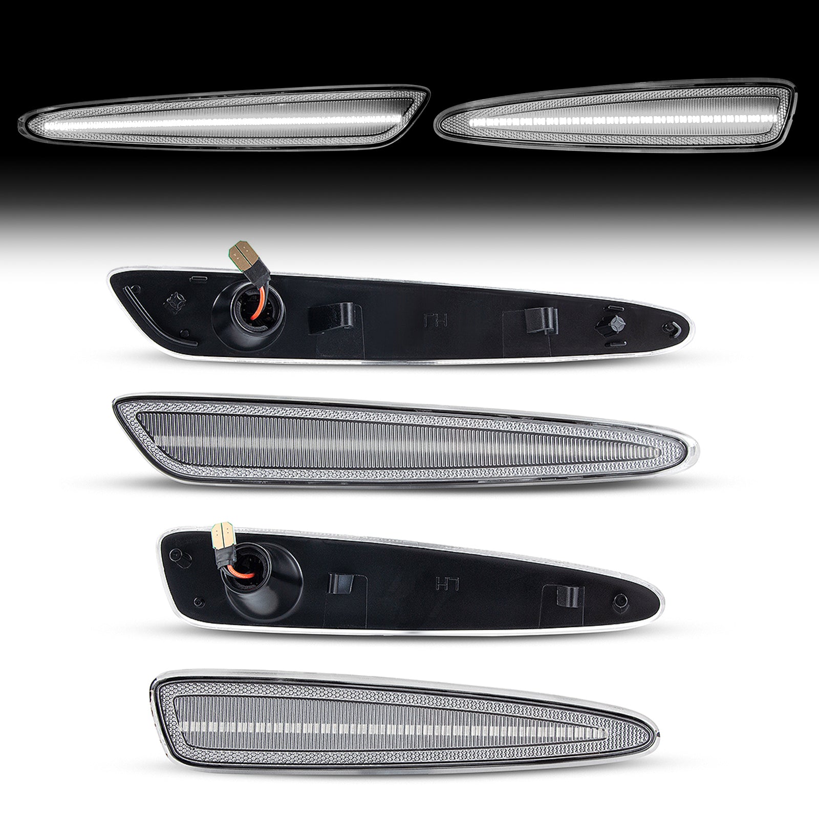2005-2013 Corvette C6 Clear Lens White Dynamic Animation LED Side Markers Set