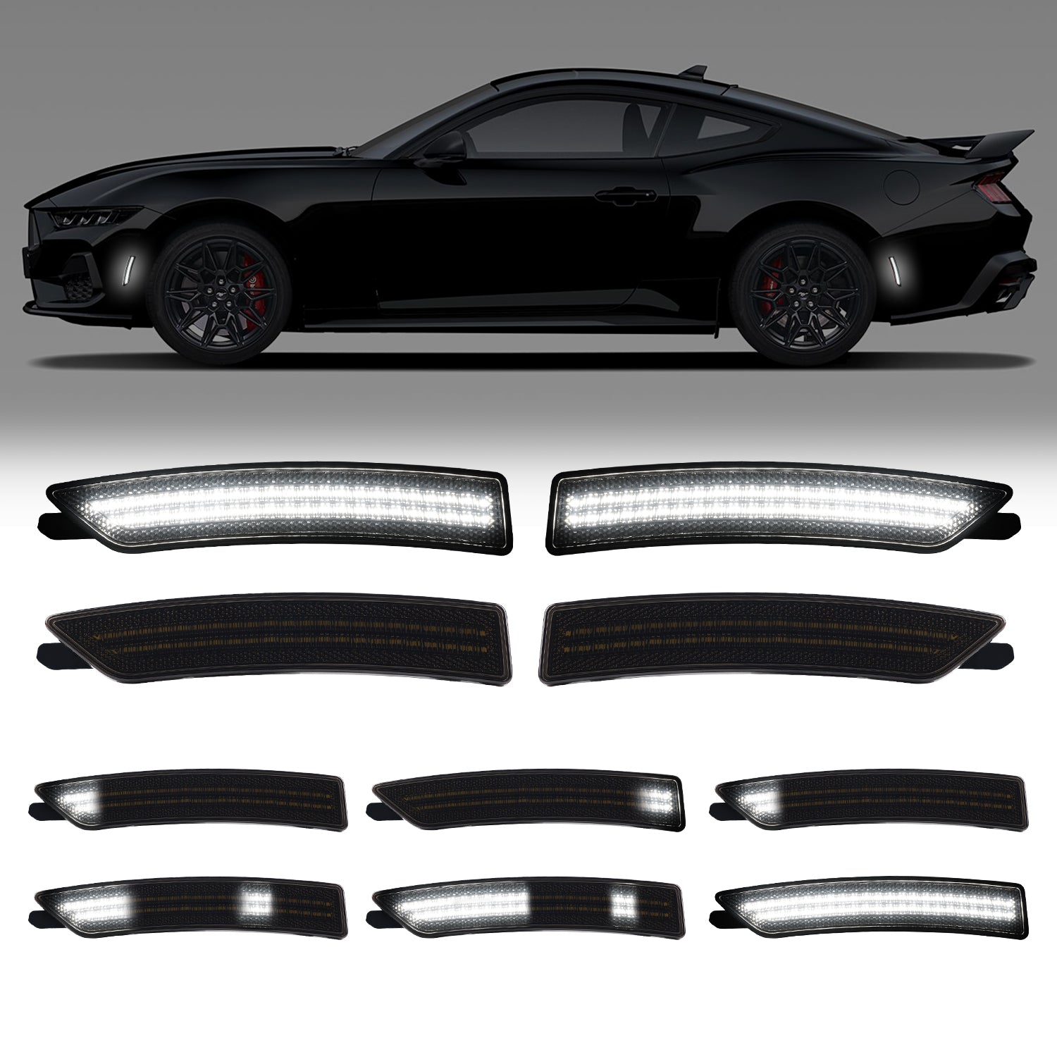 2024-2026 Ford Mustang S650 Smoke Lens White Dynamic Animation LED Side Markers