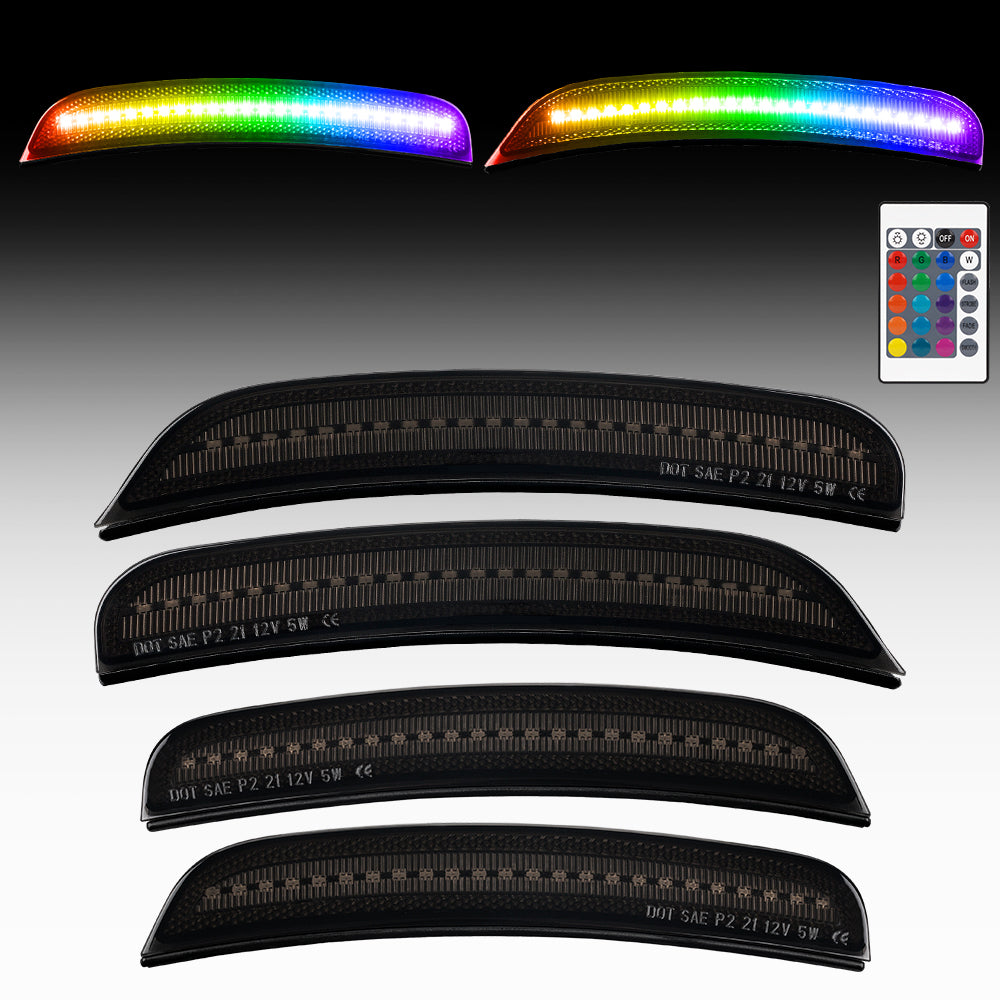 Set of LED strip lights with remote control on a gradient background