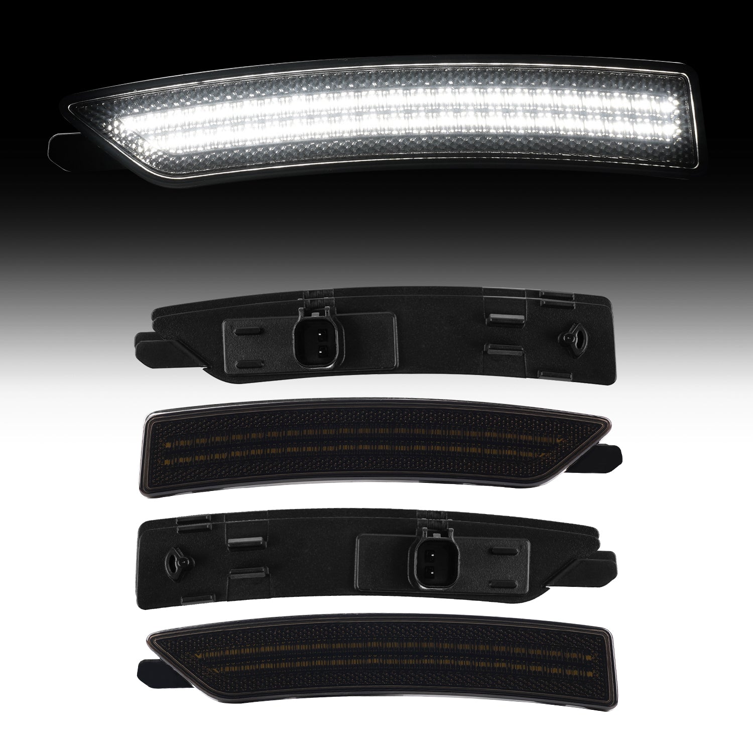Set of car LED daytime running lights on a gradient background