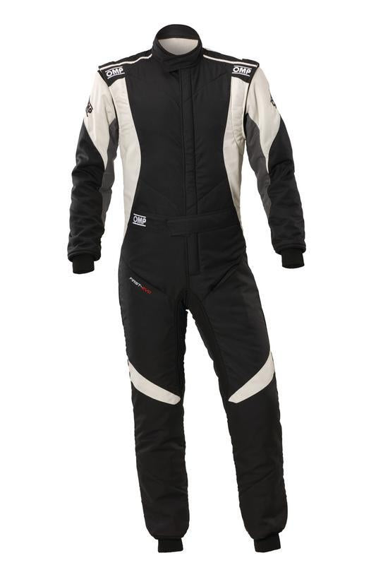 OMP FIRST EVO OVERALL my2025 FIA 8856-2018/SFI BLACK / WHITE SZ 60
