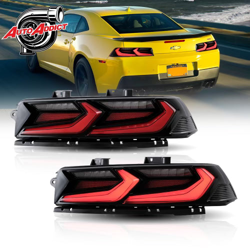2014 2015 Chevy Camaro Velox LED Taillights Gloss Black Red Lens