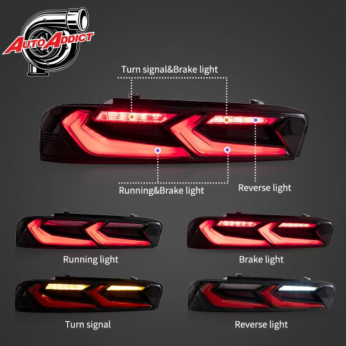 2016-2018 CHEVY CAMARO VELOX LED TAILLIGHTS GLOSS BLACK/RED LENS