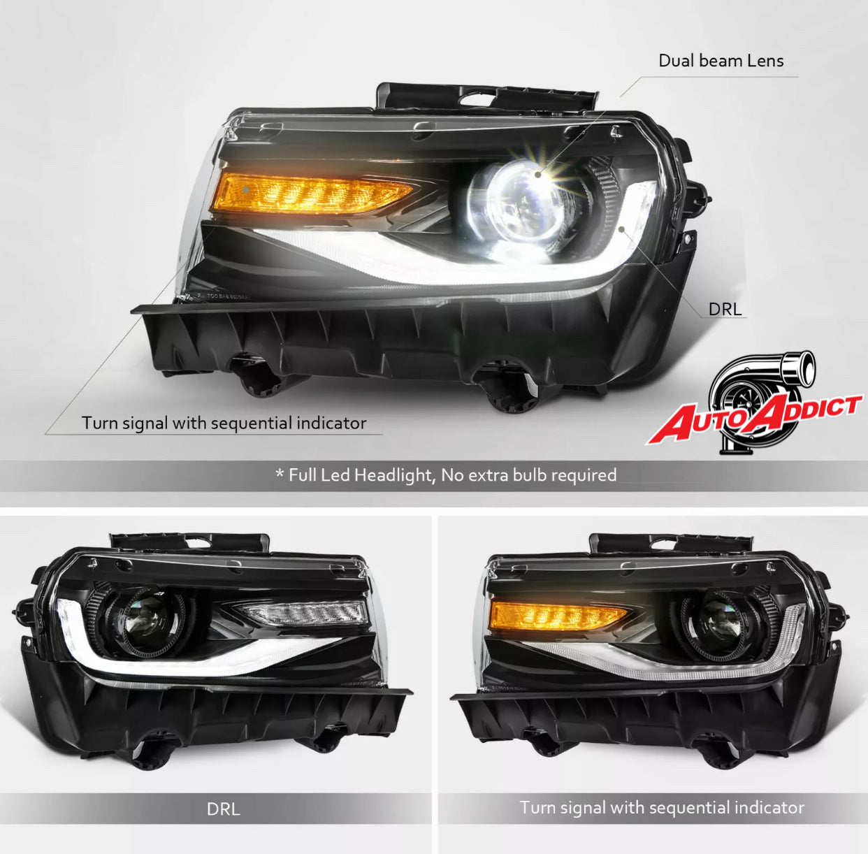 2014-2015 Chevy Camaro 6th Gen Style Headlights Projector LED DRL'S