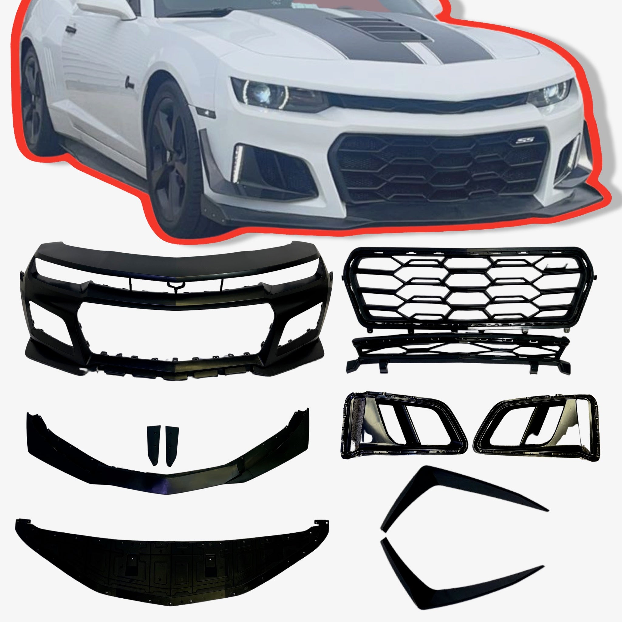 2010-2015 Chevy Camaro ZL1 1LE Track Package Front Bumper Conversion 11pcs Full Kit Flat BLK