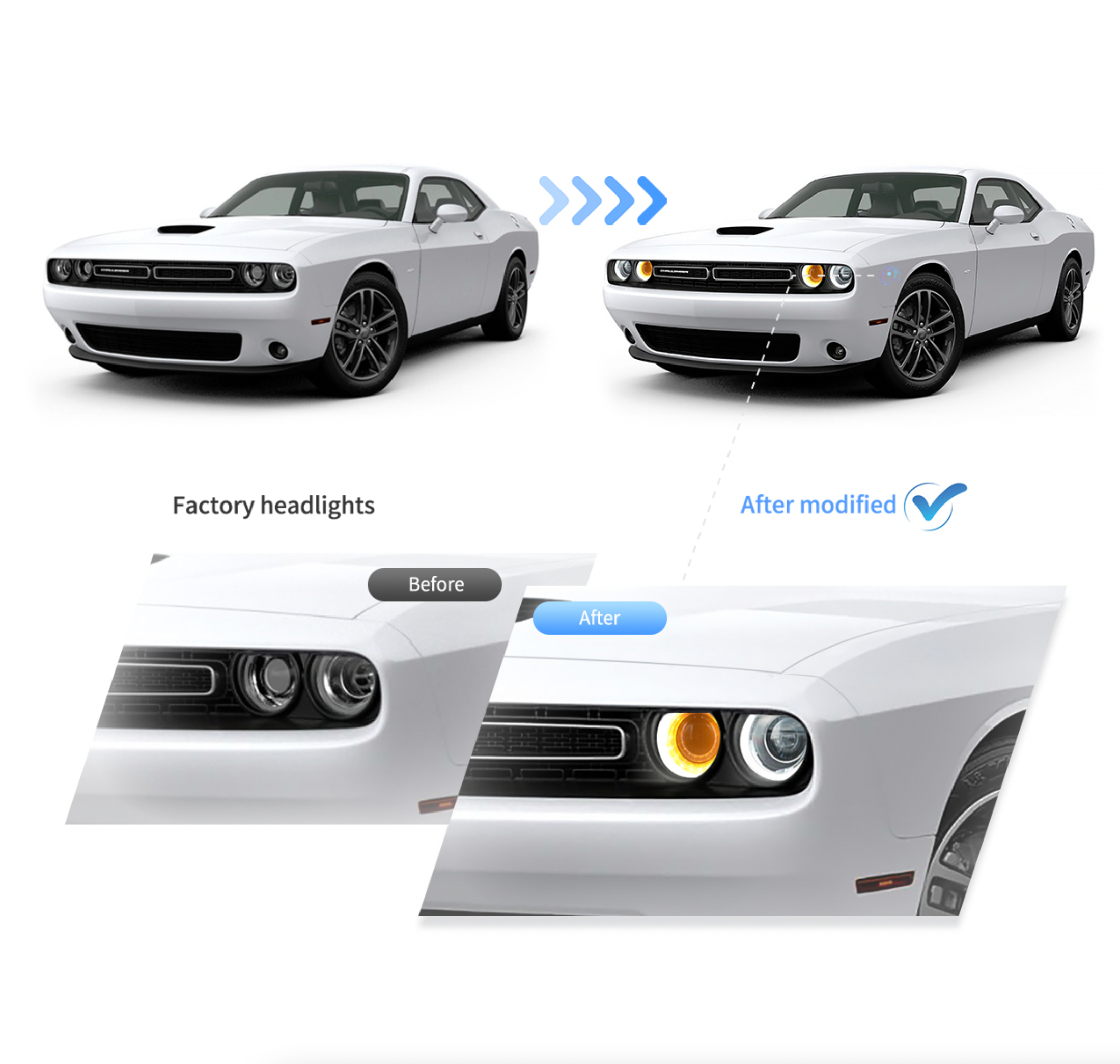 2015-2024 Dodge Challenger OEM Replica Headlights Projector LED Lights