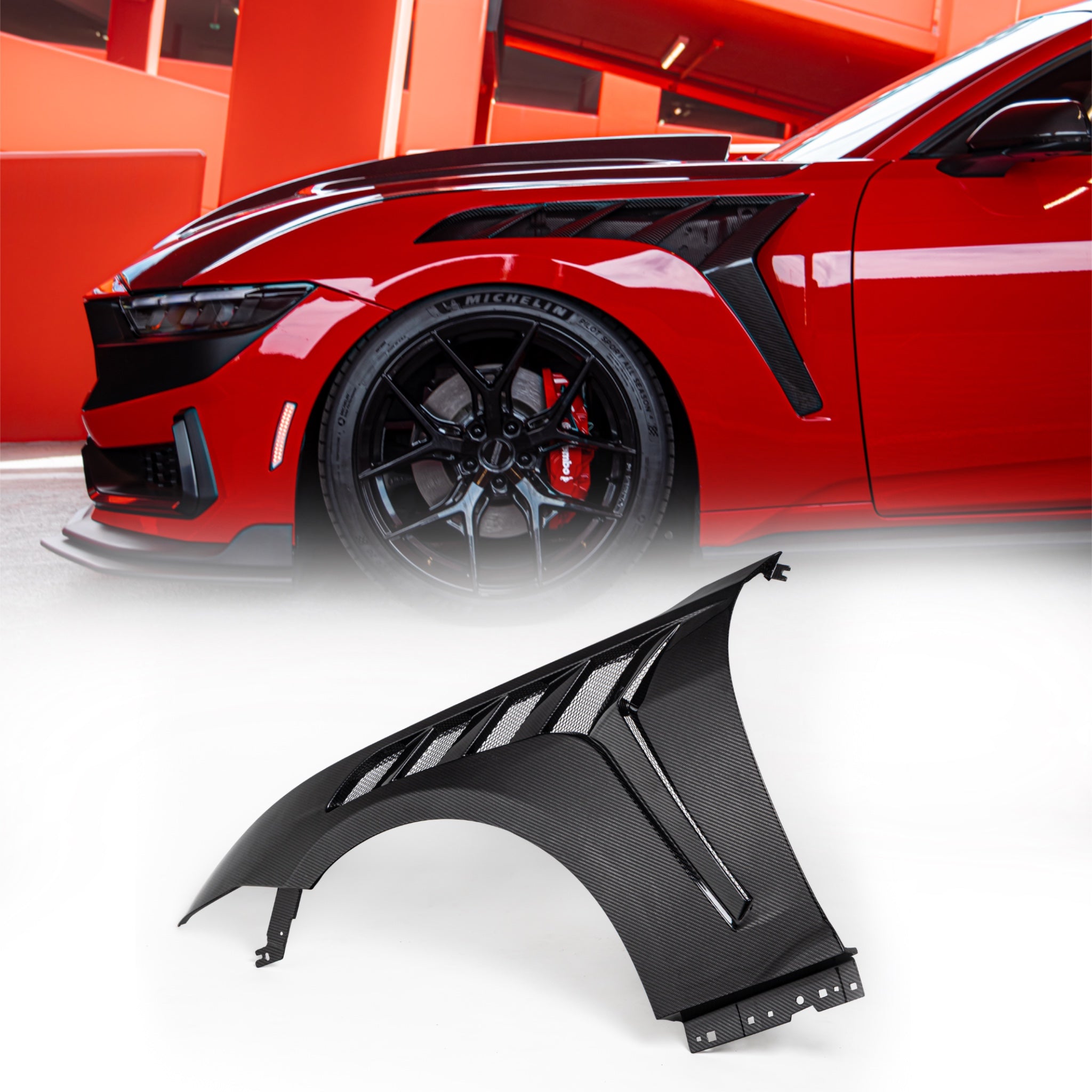 2024-2026 Mustang S650 Type-GTD dry gloss carbon fiber front fenders pair manufactured by Auto Addict USA