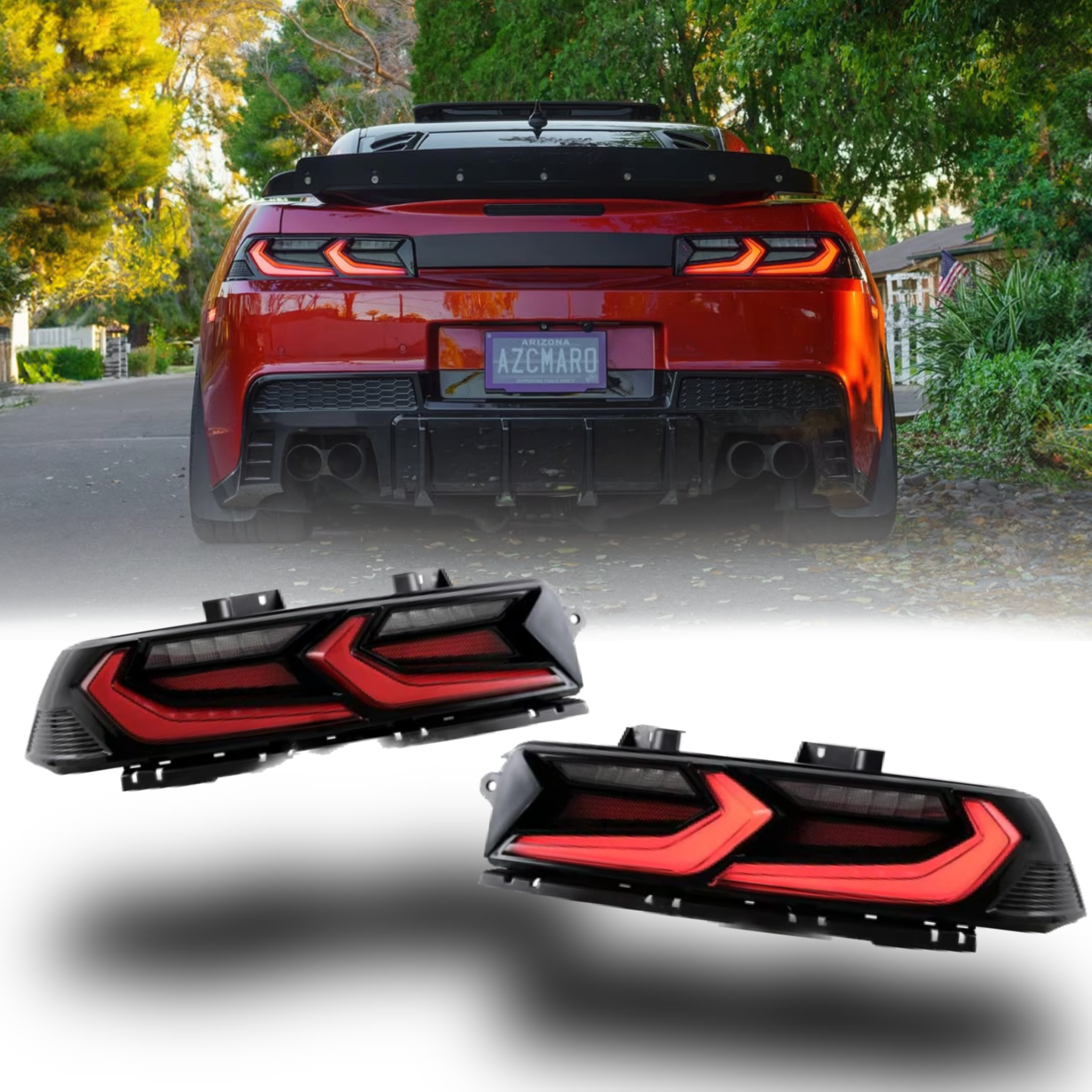 LUCES TRASERAS LED VELOX PARA CHEVY CAMARO 2014-2015, LENTE NEGRO BRILLANTE/ROJO