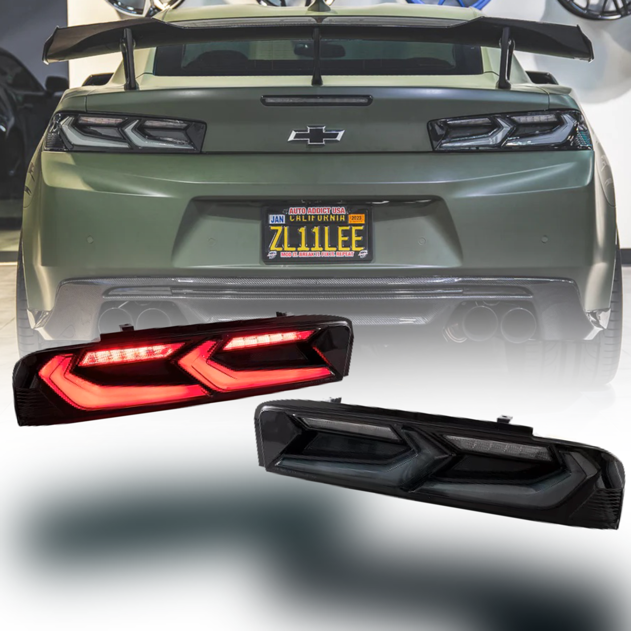 LUCES TRASERAS LED UMBRA PARA CHEVY CAMARO 2016-2018, NEGRO BRILLANTE/LENTE AHUMADO 