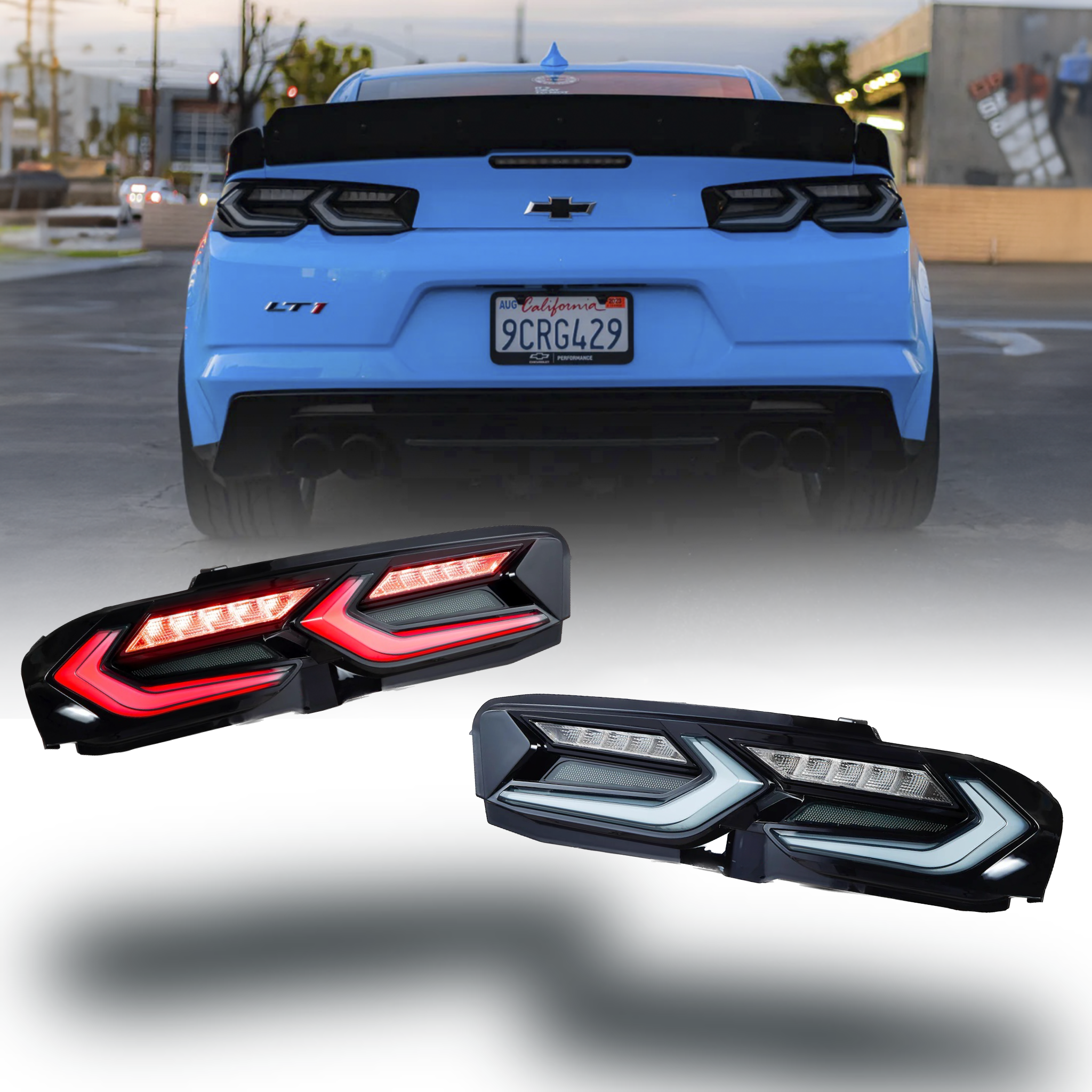 LUCES TRASERAS LED UMBRA PARA CHEVY CAMARO 2019-2025, NEGRO BRILLANTE/LENTE AHUMADO 