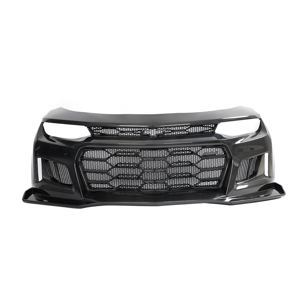 2017-2025 Chevy Camaro ZL1 Black Panther 1PC Full Gloss Carbon Fiber Track Package Front Bumper Conversion