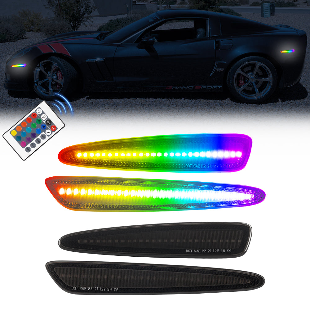 Car with LED strip lights and remote control on a white background