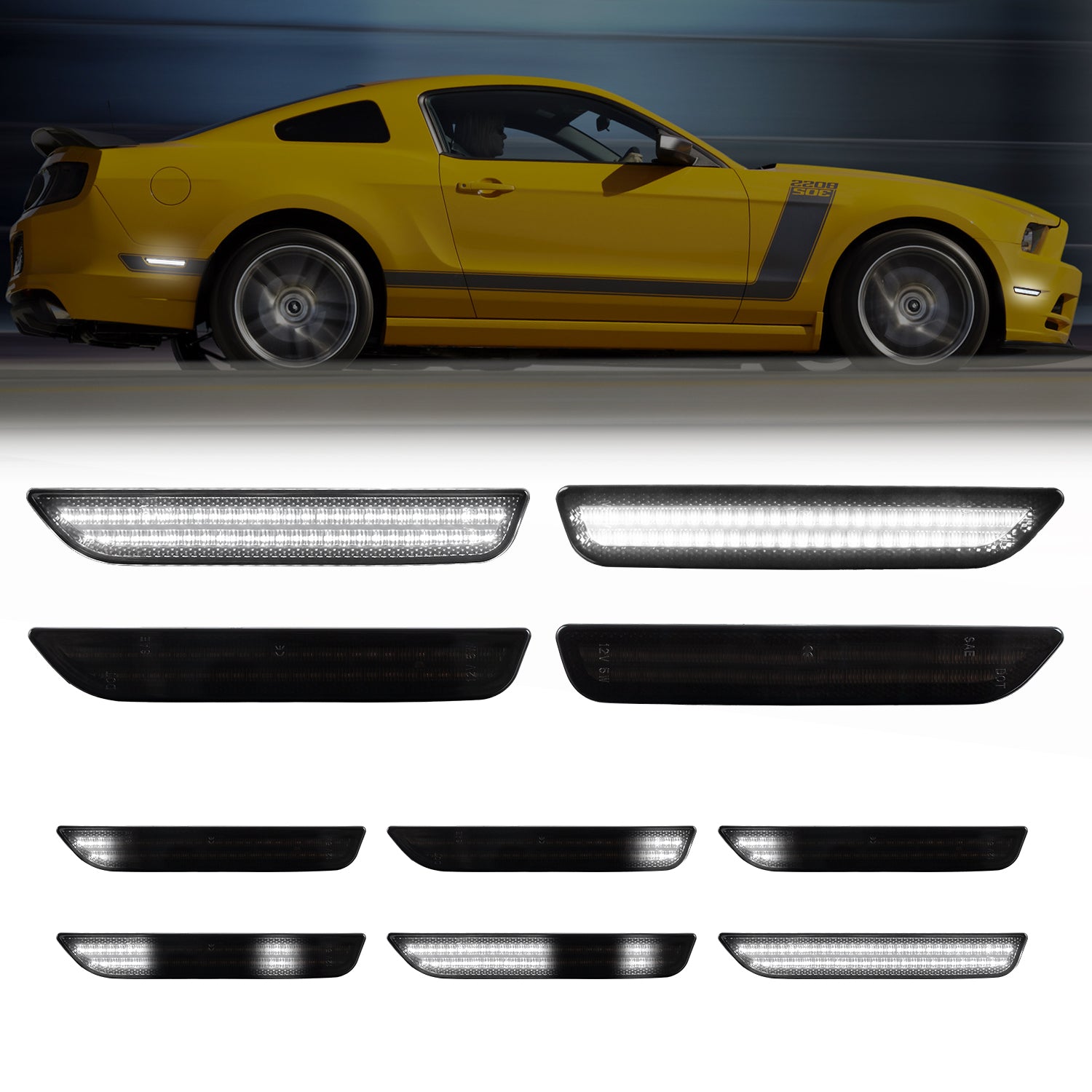 2010 Ford Mustang Smoke White LED Side Markers