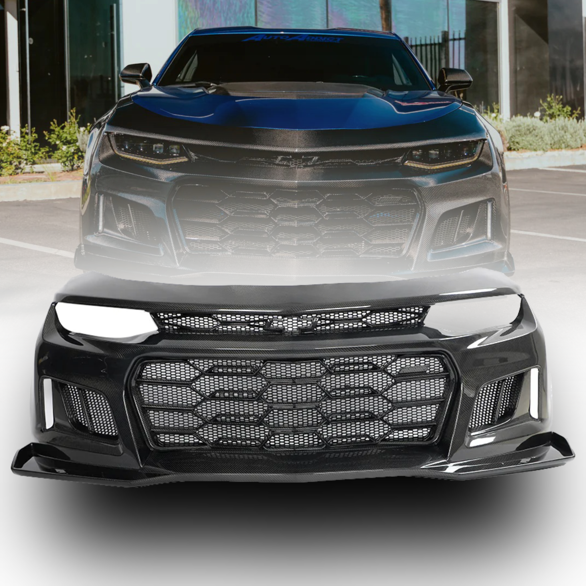 2017-2025 Chevy Camaro ZL1 Black Panther 1PC Full Gloss Carbon Fiber Track Package Front Bumper Conversion