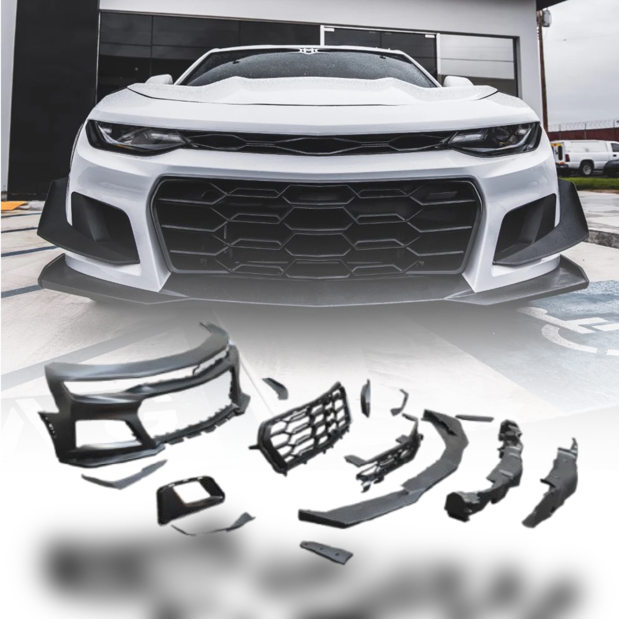 2019-2025 Chevy Camaro ZL1 1LE Track Package Front Bumper Conversion 13pcs Full Kit Flat BLK for Non-RS Headlights