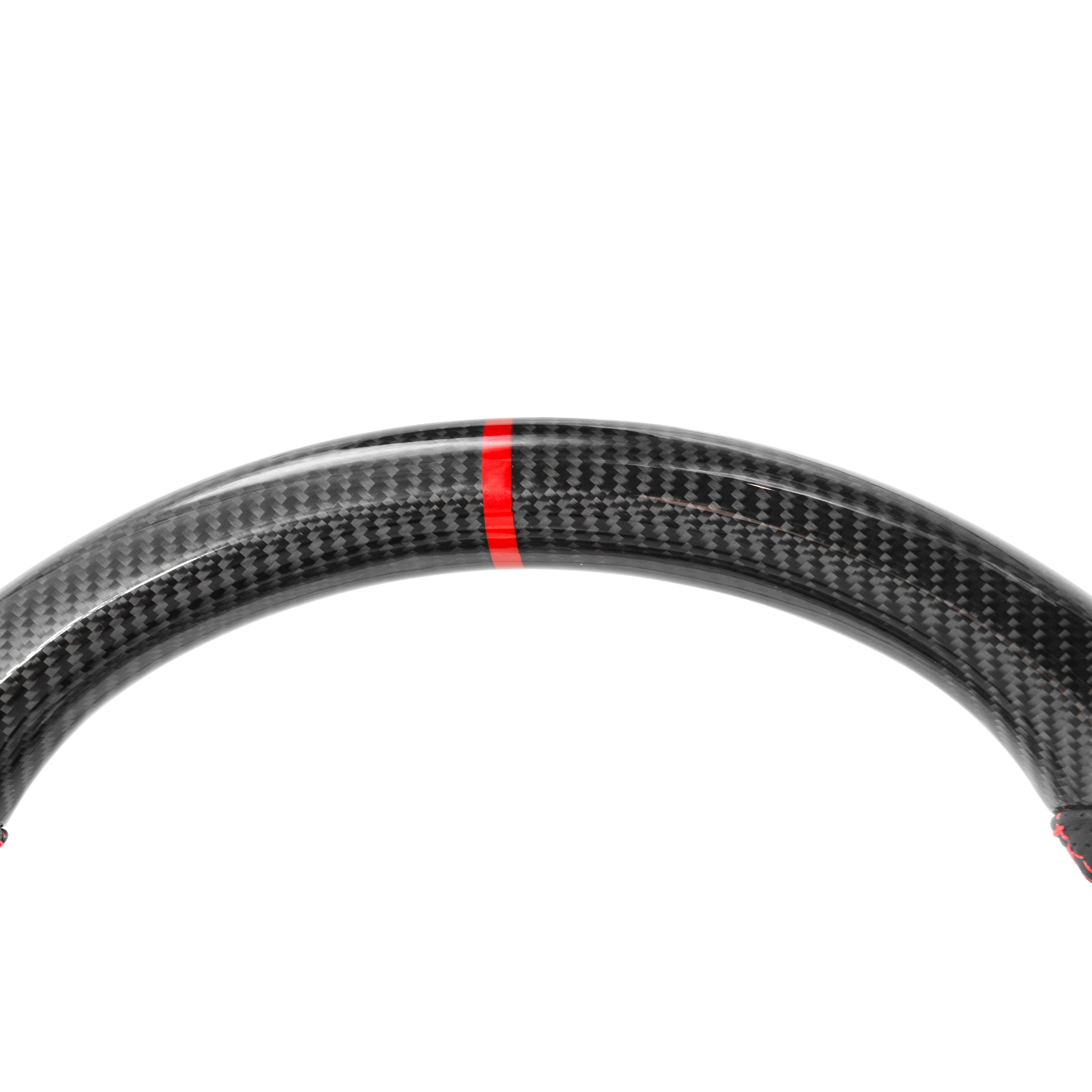 2020 Ford Mustang steering wheel carbon fiber core installed showing OEM fitment and performance interior styling