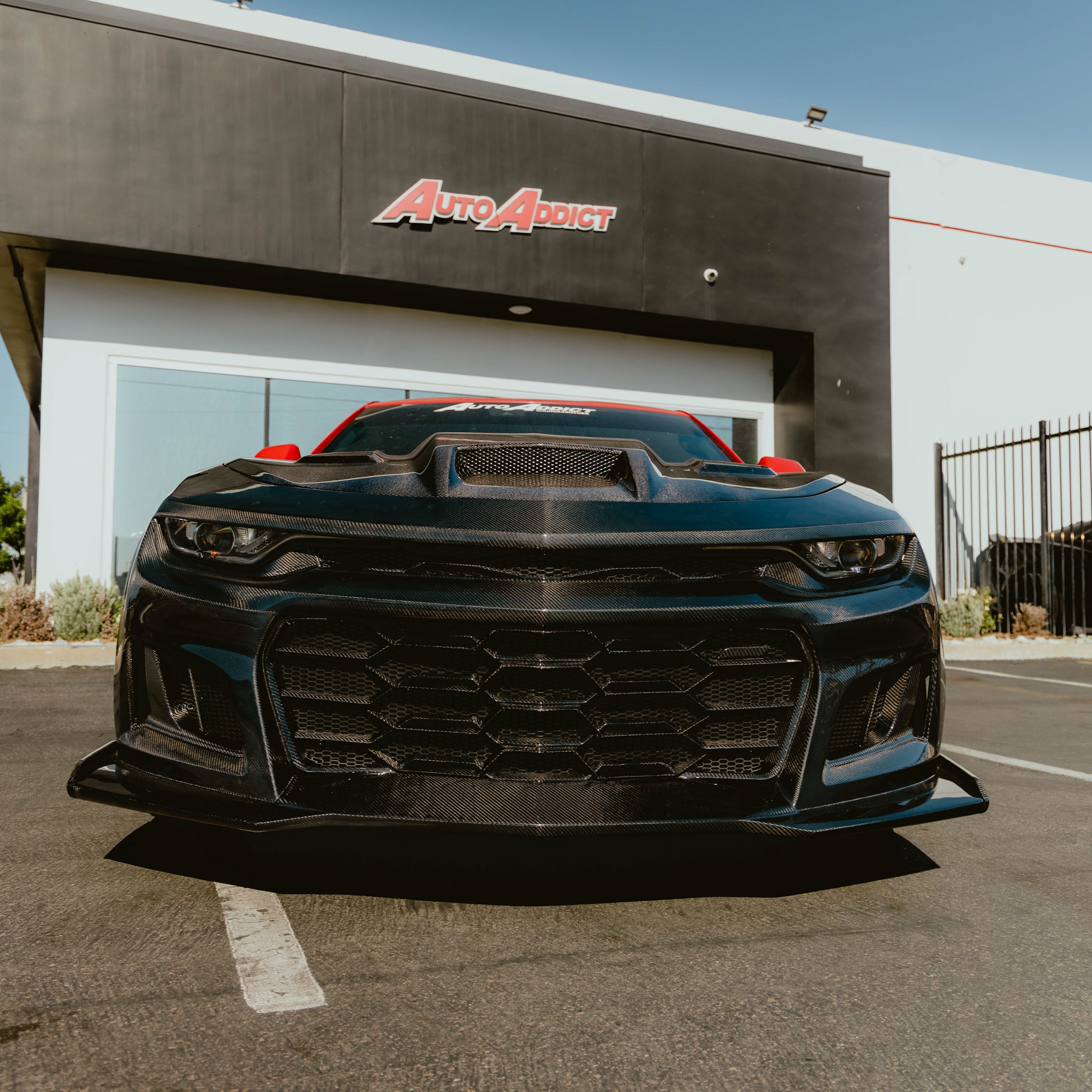 2019-2025 Chevy Camaro SS RS LT Black Panther ZL1 1LE 1PC Full Gloss Carbon Fiber Track Package Front Bumper Conversion for RS Headlights