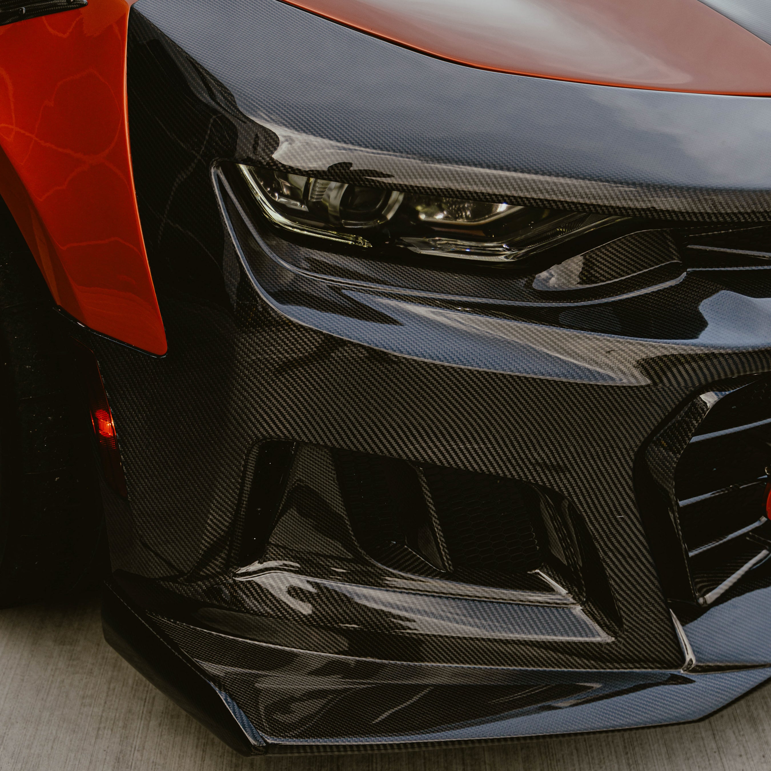 2019-2025 Chevy Camaro SS RS LT Black Panther ZL1 1LE 1PC Full Gloss Carbon Fiber Track Package Front Bumper Conversion for RS Headlights