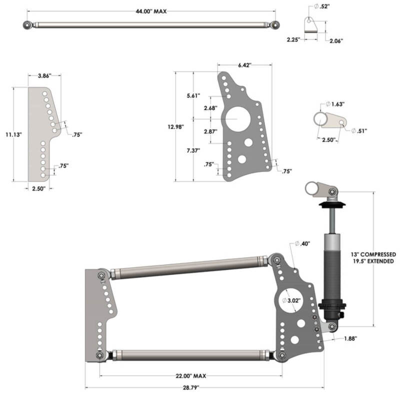 QA1 Heavy Duty Pro Rear Drag 4-Link System - Single Adjustable - 110lb Springs