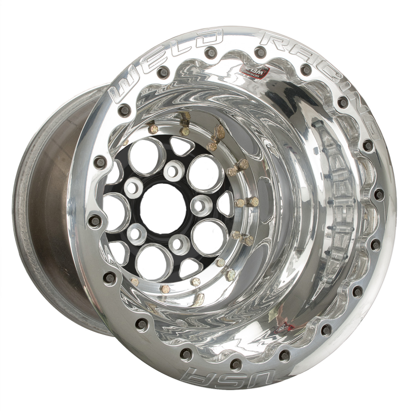 Weld Magnum 15x16 / 5x4.75 / 4 BS / 3.18 HB - Black Center - Polished Shell - Polished SBL MT Wheel