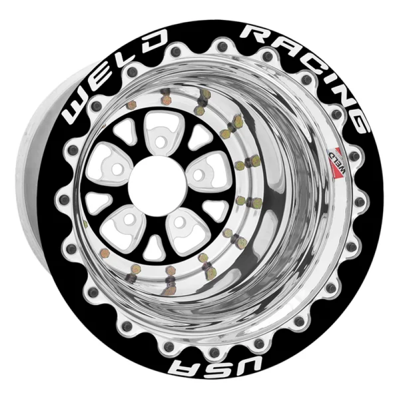 Weld V-Series 15x14 / 5x4.5 / 4 BS / 3.18 HB - Black Center - Polished Shell - Black SBL MT Wheel