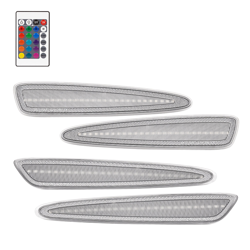 Four car grille guards with a remote control on a white background