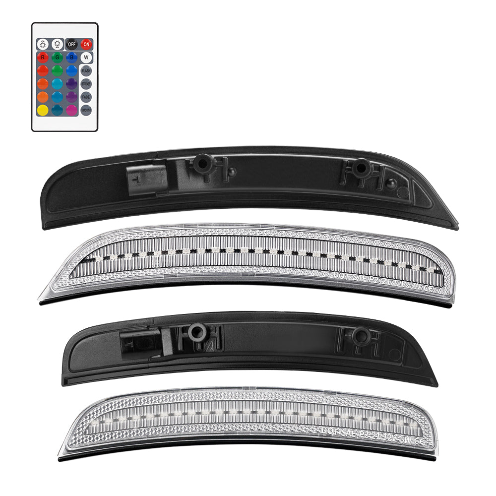 Set of car LED strip lights with a remote control on a white background
