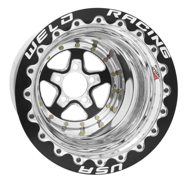 Weld Alumastar 15x14 / 5x4.5 / 4 BS / 3.18 HB - Black Center - Polished Shell - Black DBL Wheel