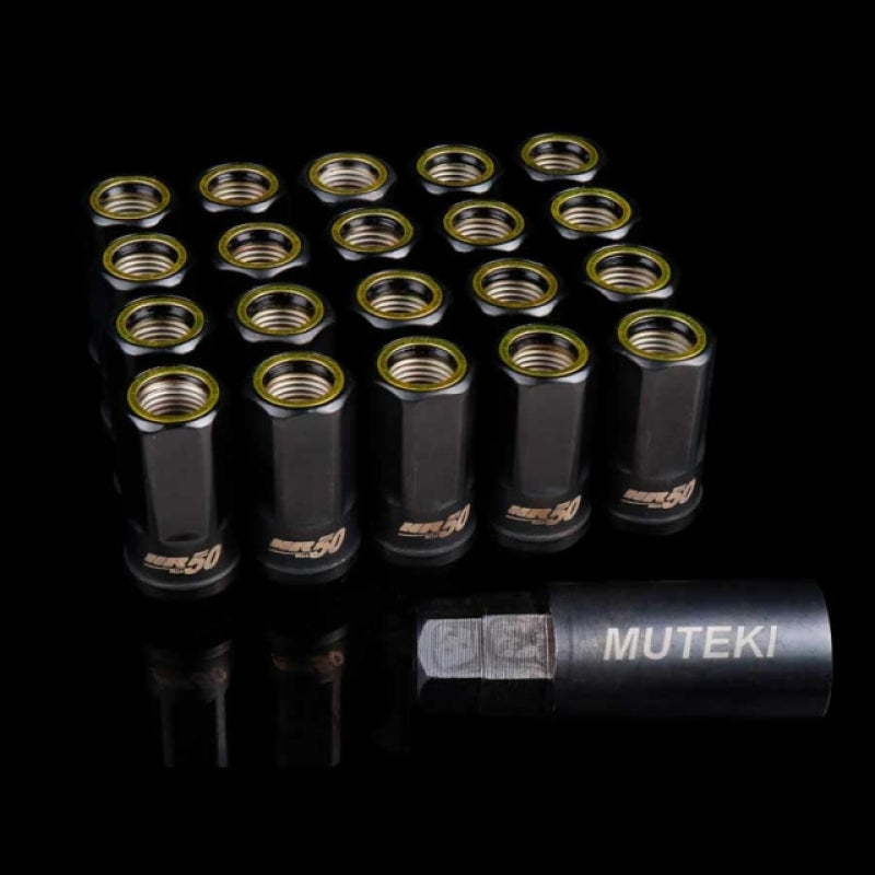 Wheel Mate Muteki HR50 Open End Lug Nuts - Black w/ Yellow Ring | 14x1.50 (Set of 20)