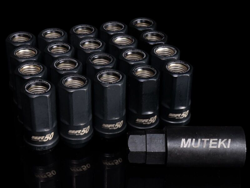 Wheel Mate Muteki HR50 Open End Lug Nuts - Black w/ Black Ring | 14x1.50 (Set of 20)