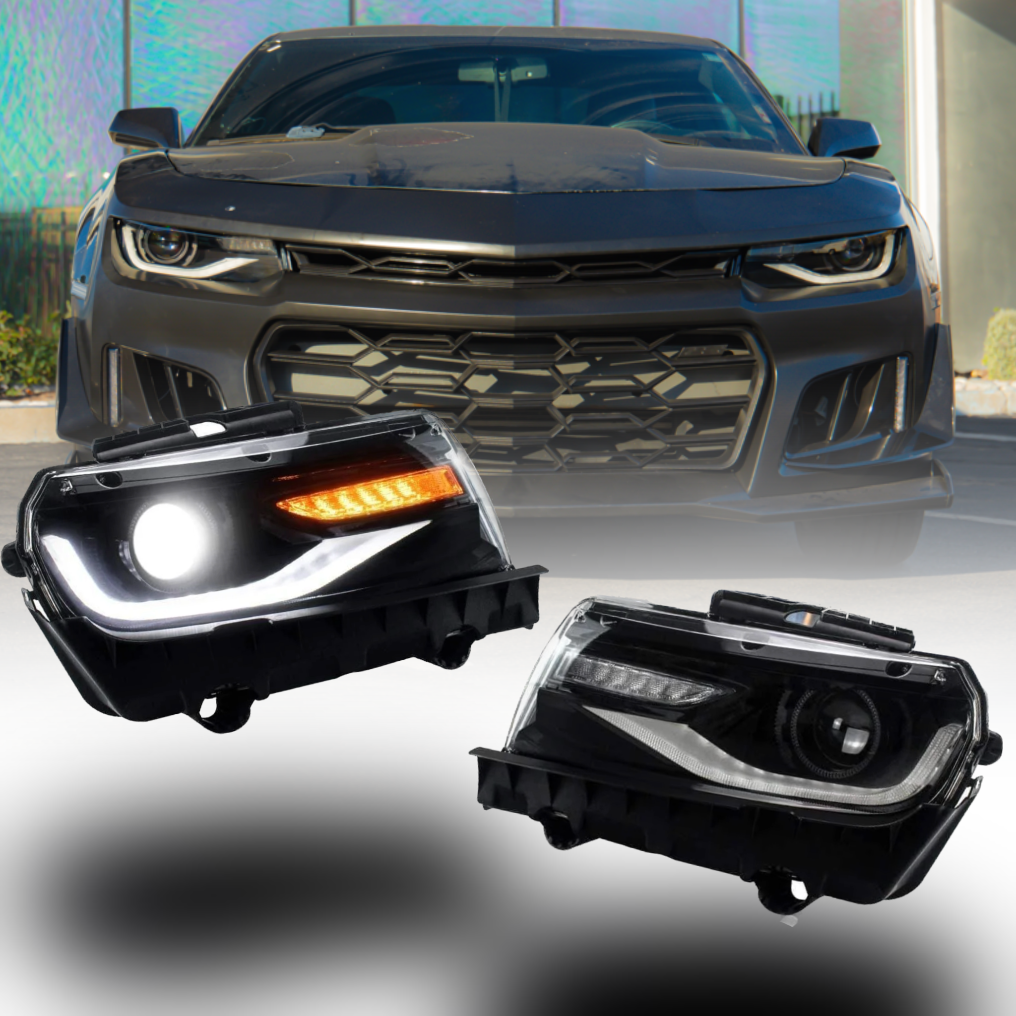 Faros delanteros estilo proyector LED DRL para Chevy Camaro 2014-2015 de sexta generación 