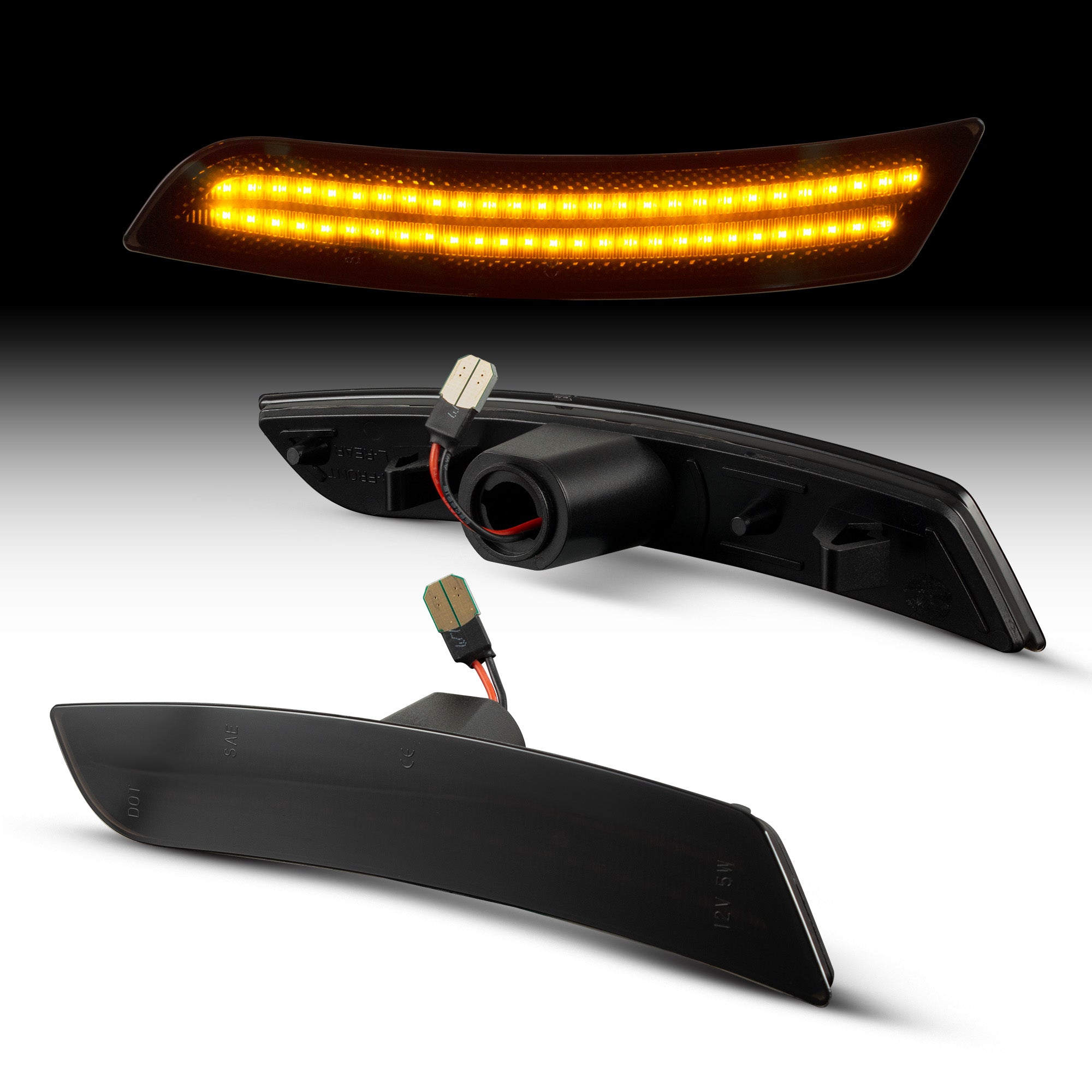 Luces LED laterales con carcasa negra para Chevrolet Camaro LT, RS, SS y ZL1 2016-2024 