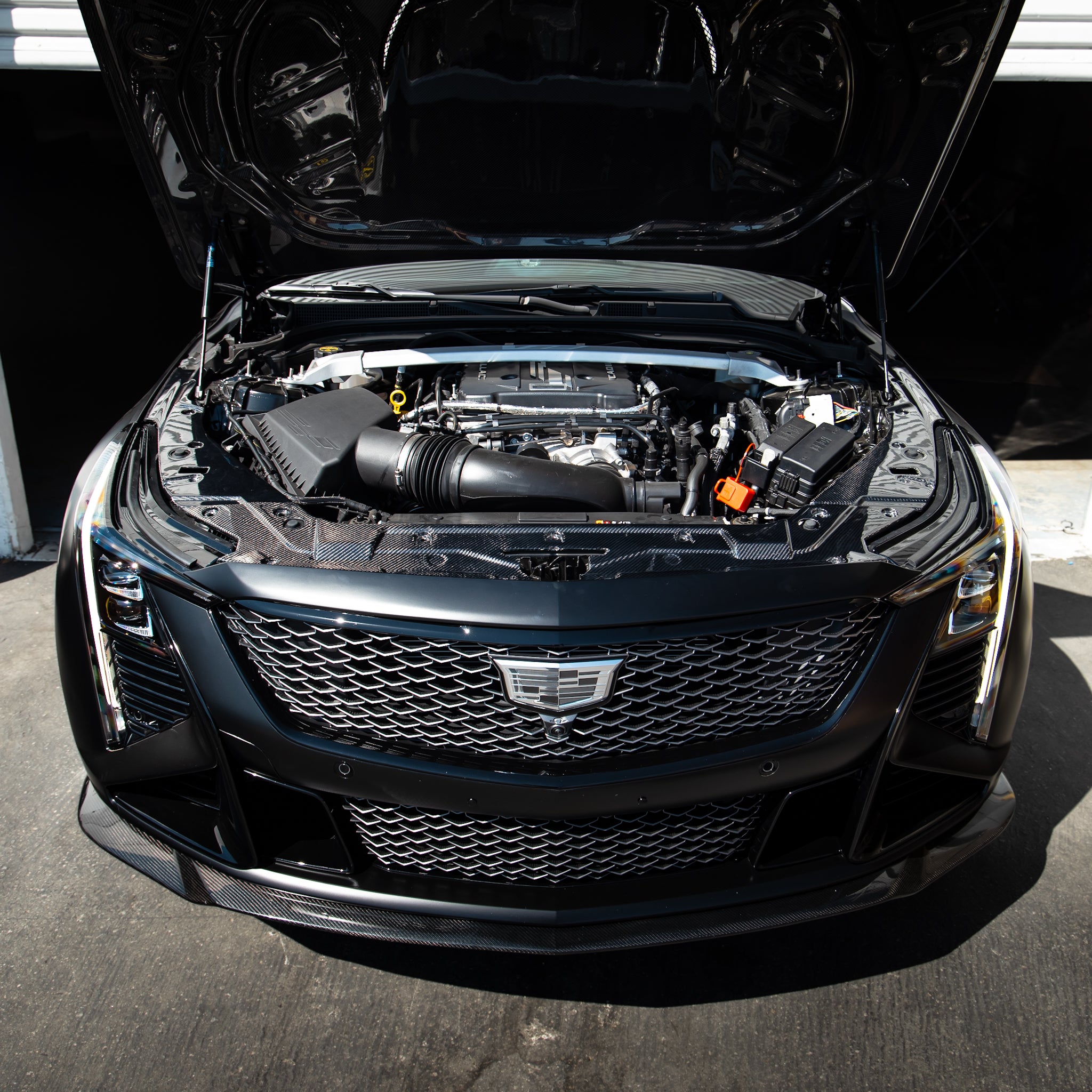 2021-2025 Cadillac CT5-V Blackwing Engine Panel Trim Radiator Cover Gloss Carbon Fiber 3pc Kit
