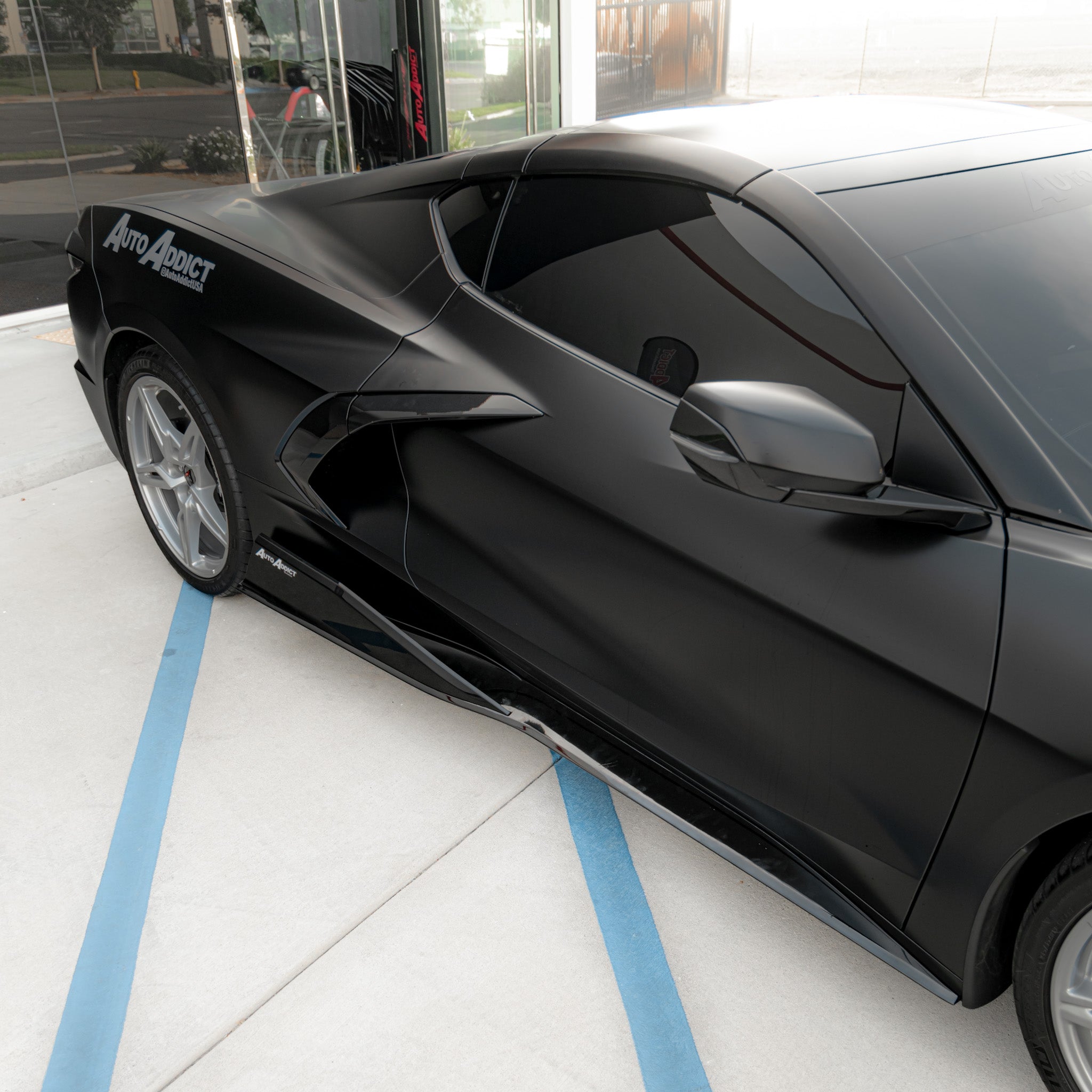 2020-2024 Corvette C8 Stingray Evo Style Side Skirts Gloss Black Pair