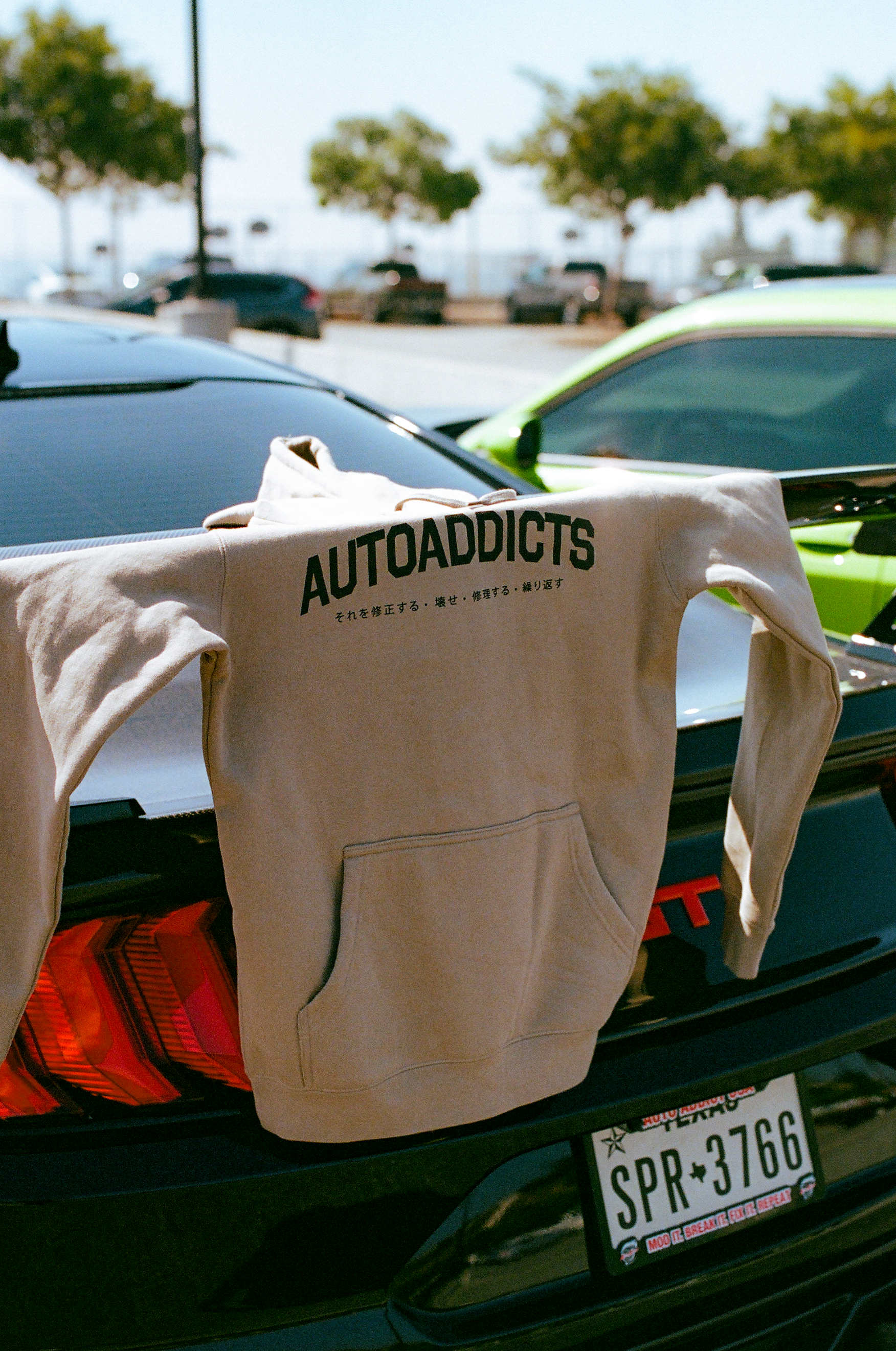 Auto Addicts Mocha Premium Heavyweight Pullover Hoodie Carbon Fiber Sleeve Auto Addict